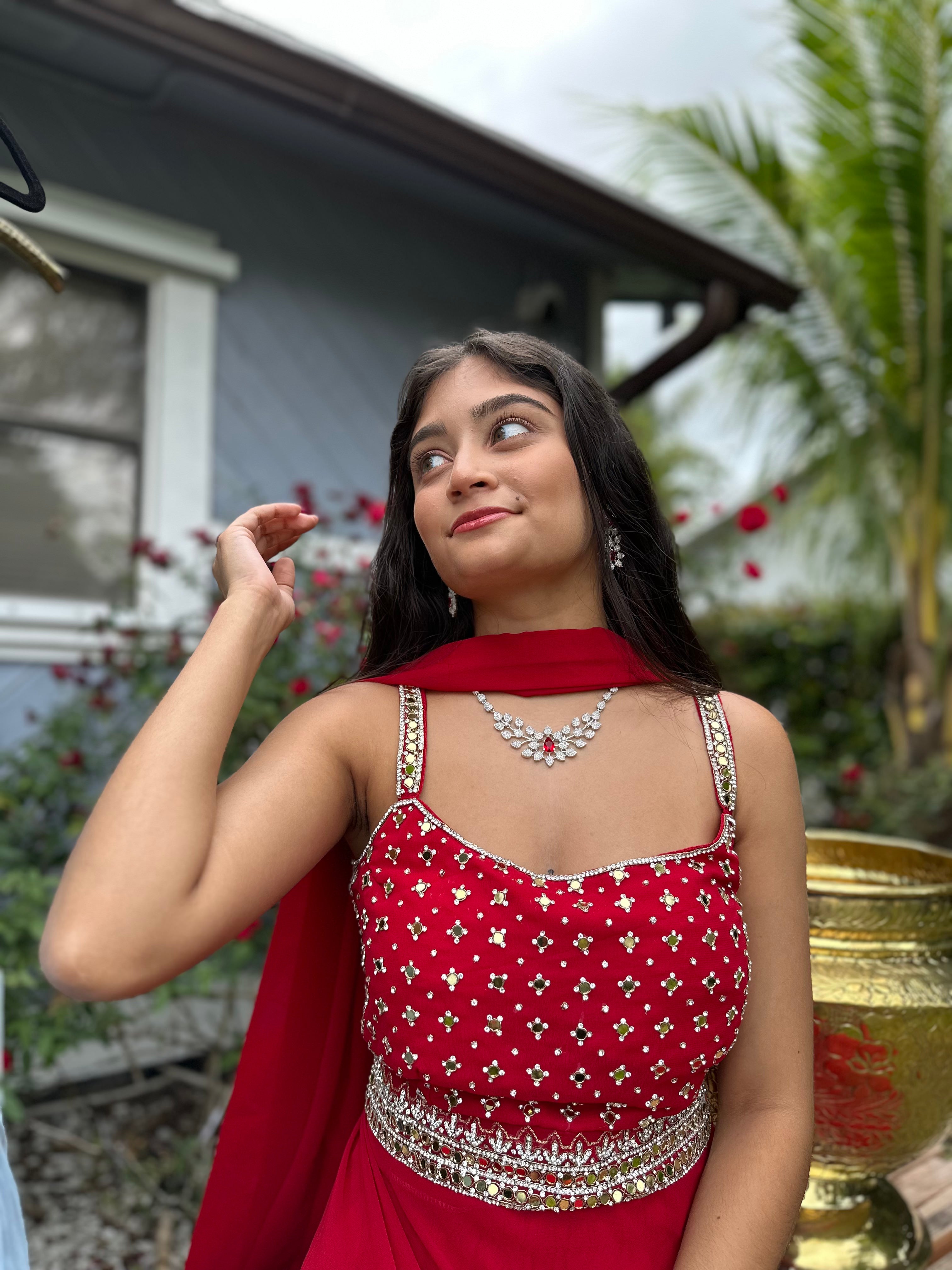 American Diamond Red Necklace Set
