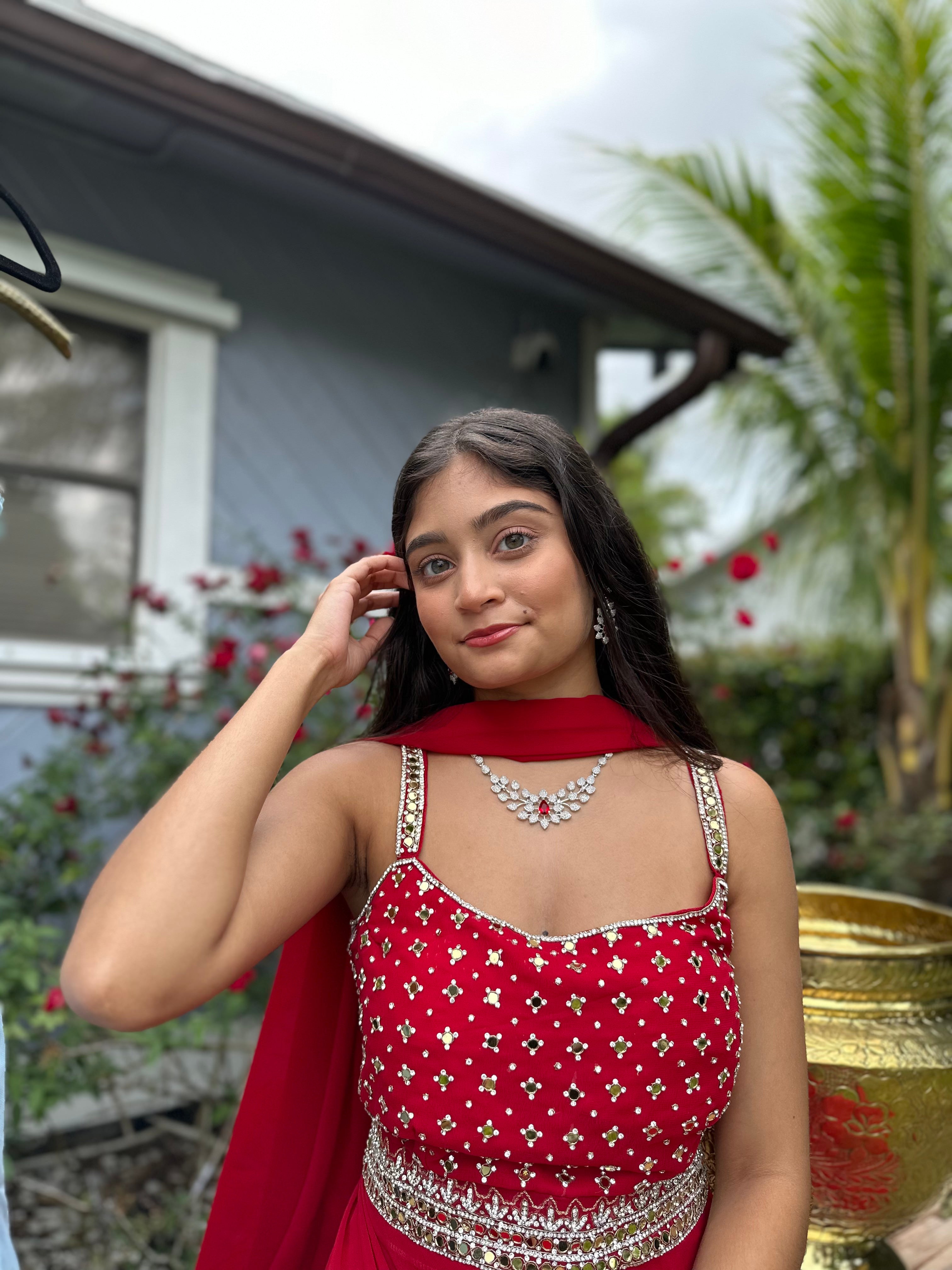American Diamond Red Necklace Set