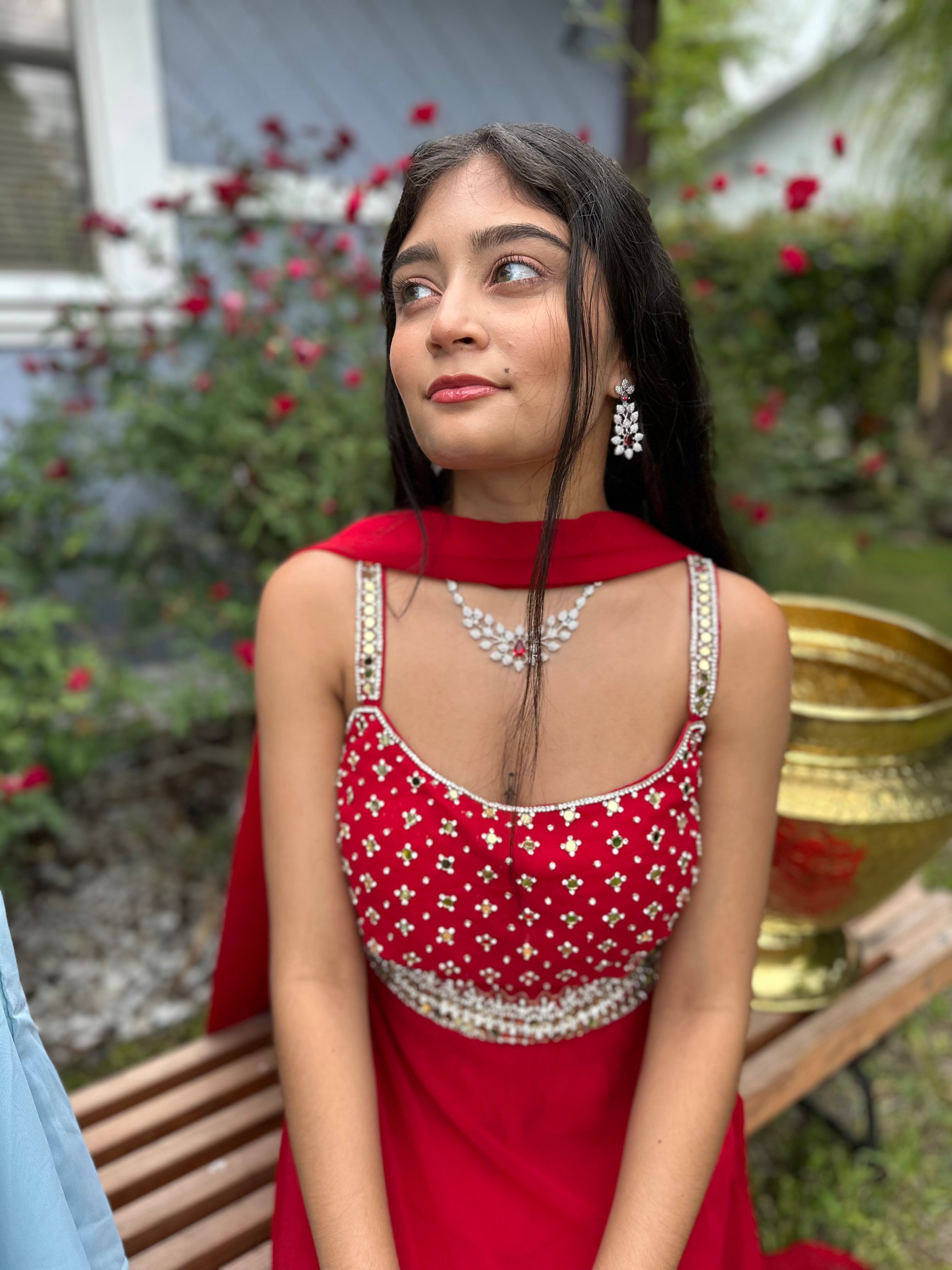 American Diamond Red Necklace Set