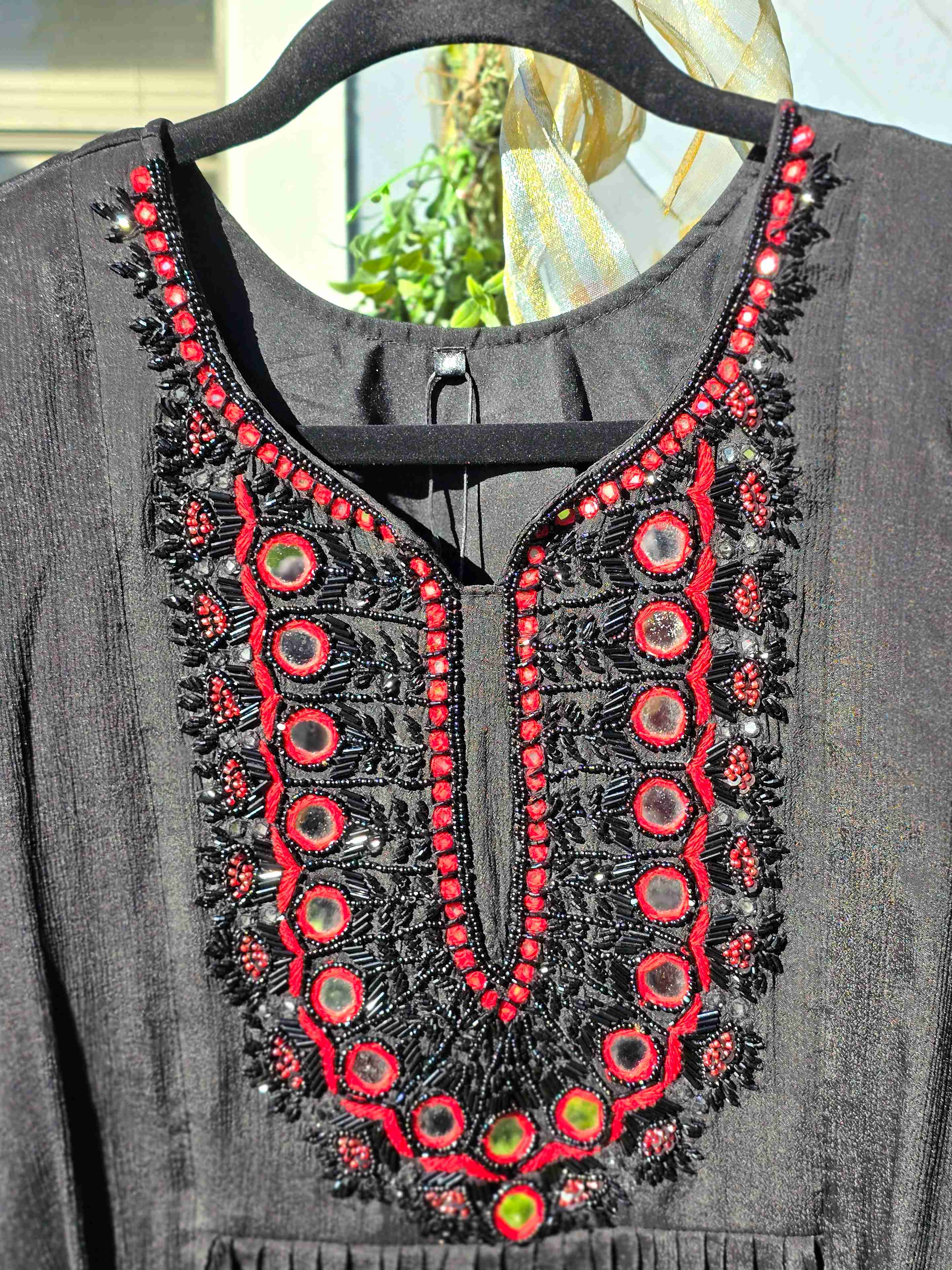 Black Crepe Silk Mirror and Beadwork Co Ords Set