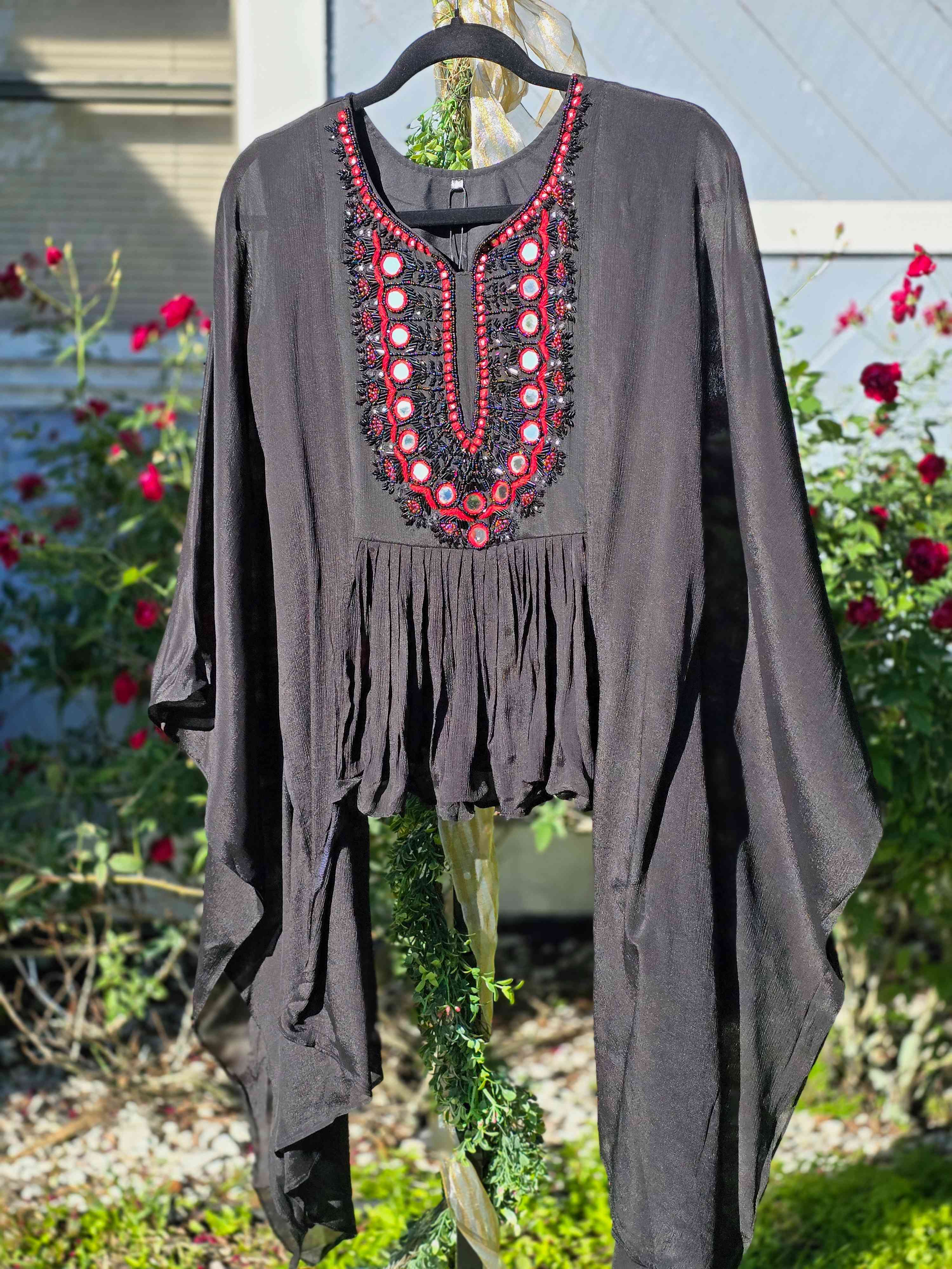 Black Crepe Silk Mirror and Beadwork Co Ords Set