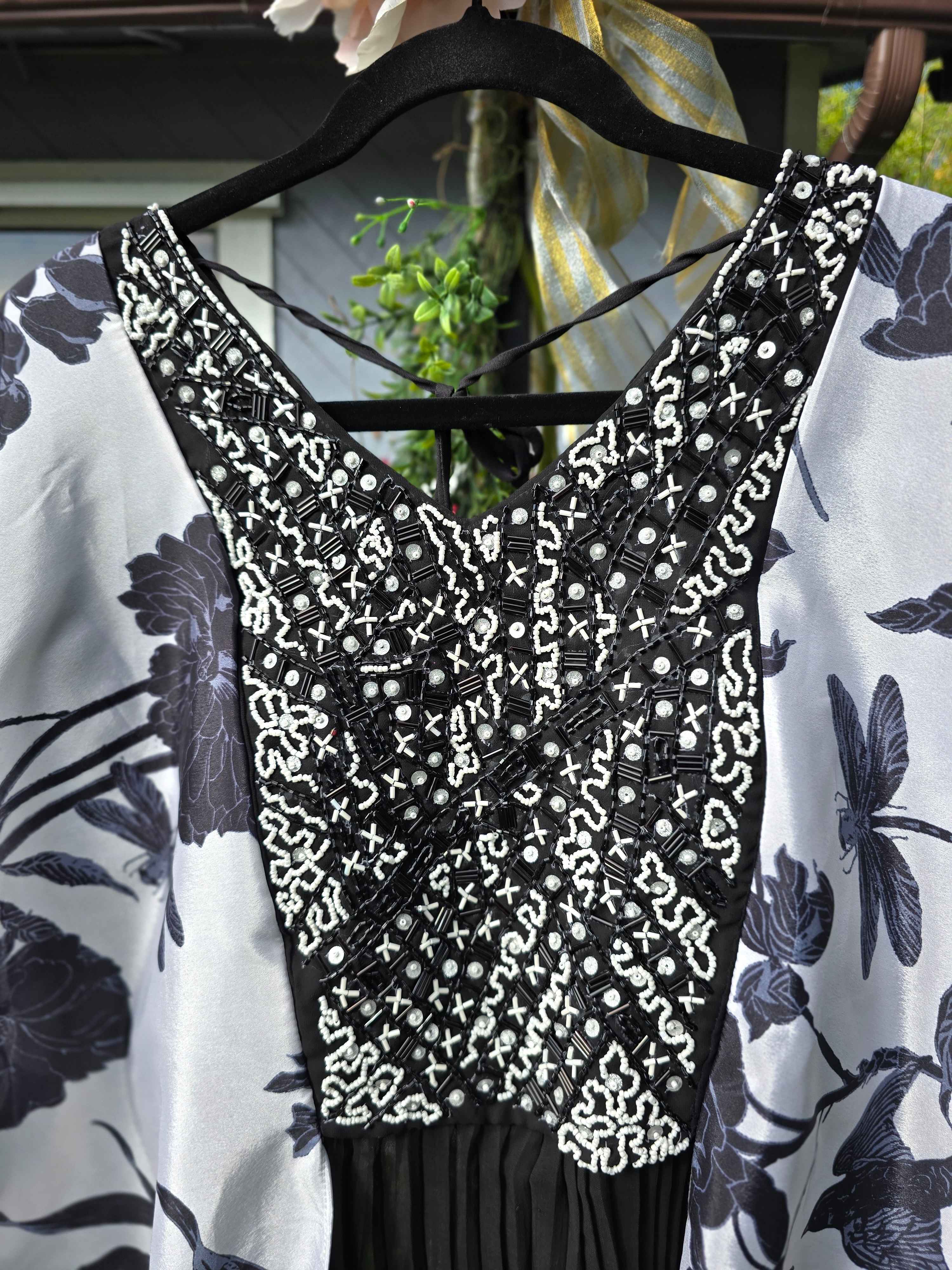 Black and White Silk Co Ords Set with Beadwork