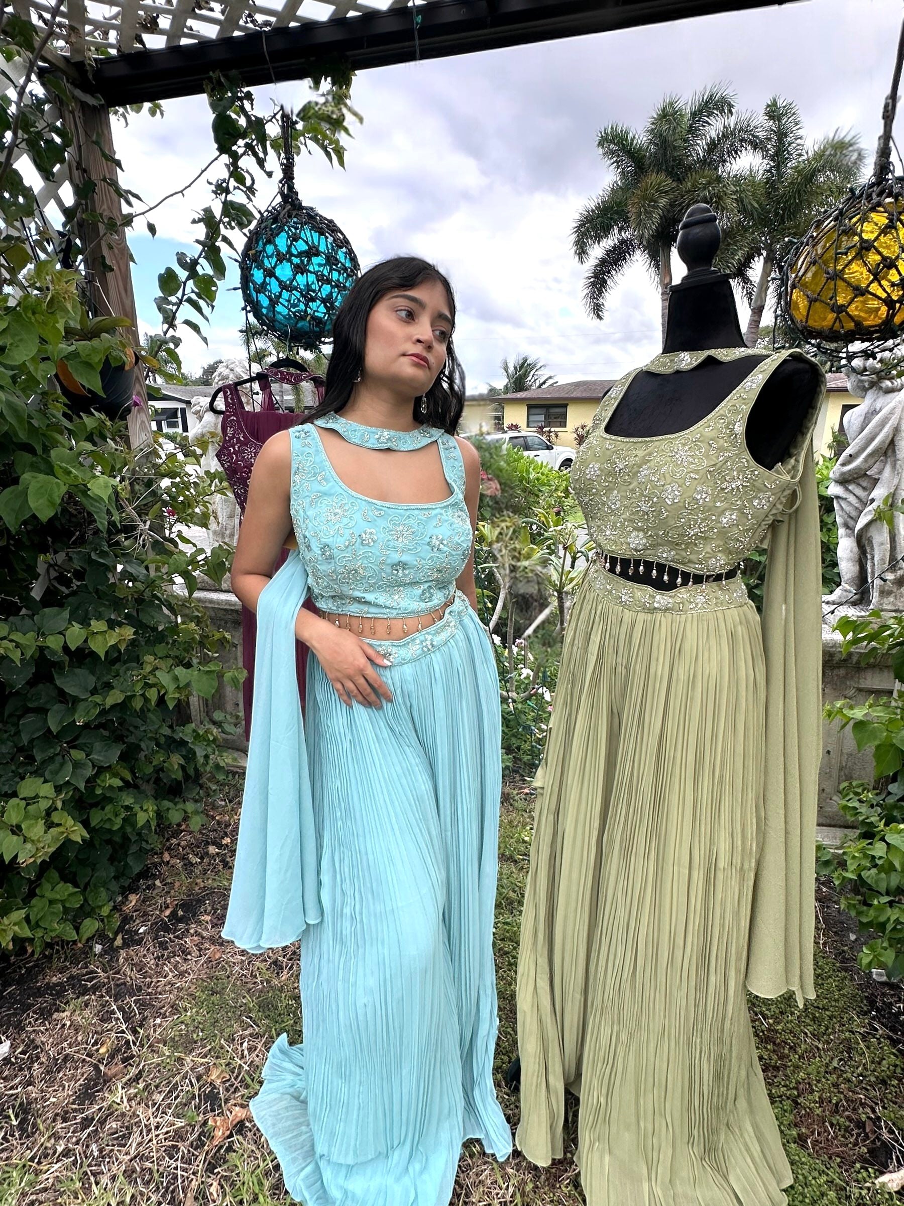 Bollywood Style Georgette Sharara Set with Sequin and Beadwork