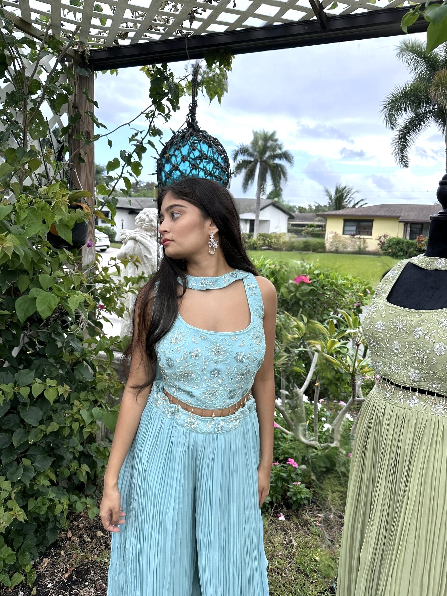 Bollywood Style Georgette Sharara Set with Sequin and Beadwork