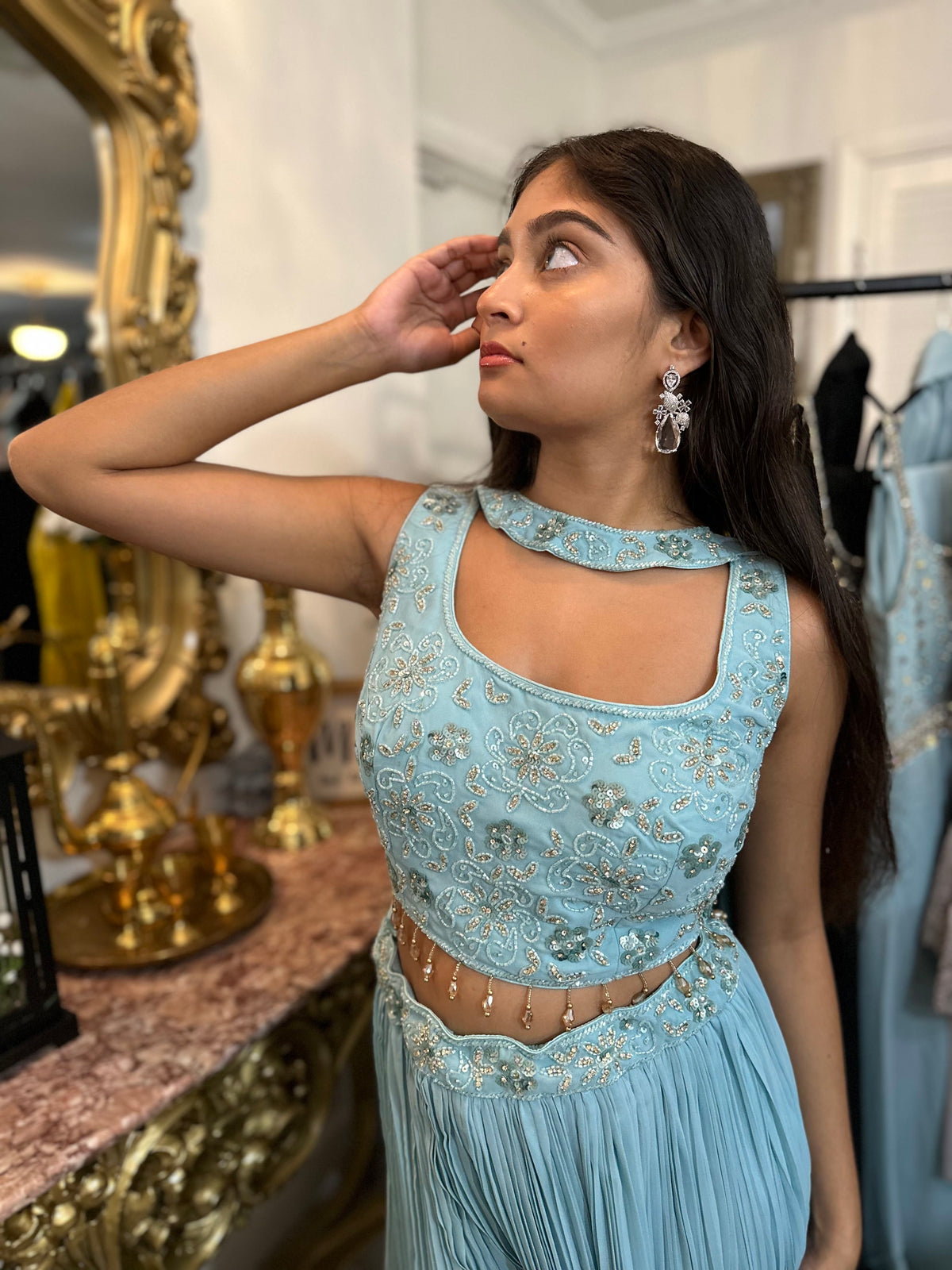 Bollywood Style Georgette Sharara Set with Sequin and Beadwork