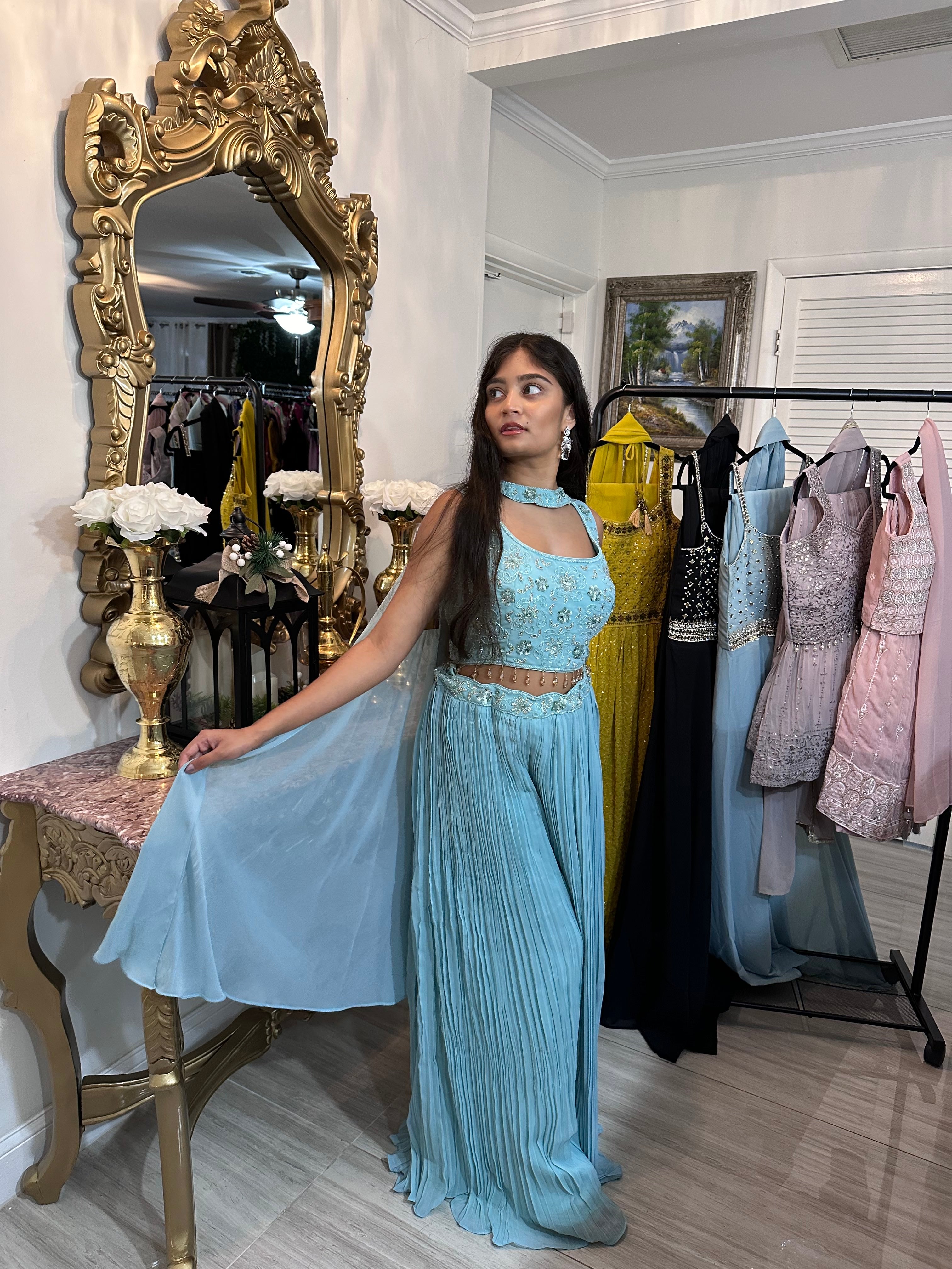 Bollywood Style Georgette Sharara Set with Sequin and Beadwork