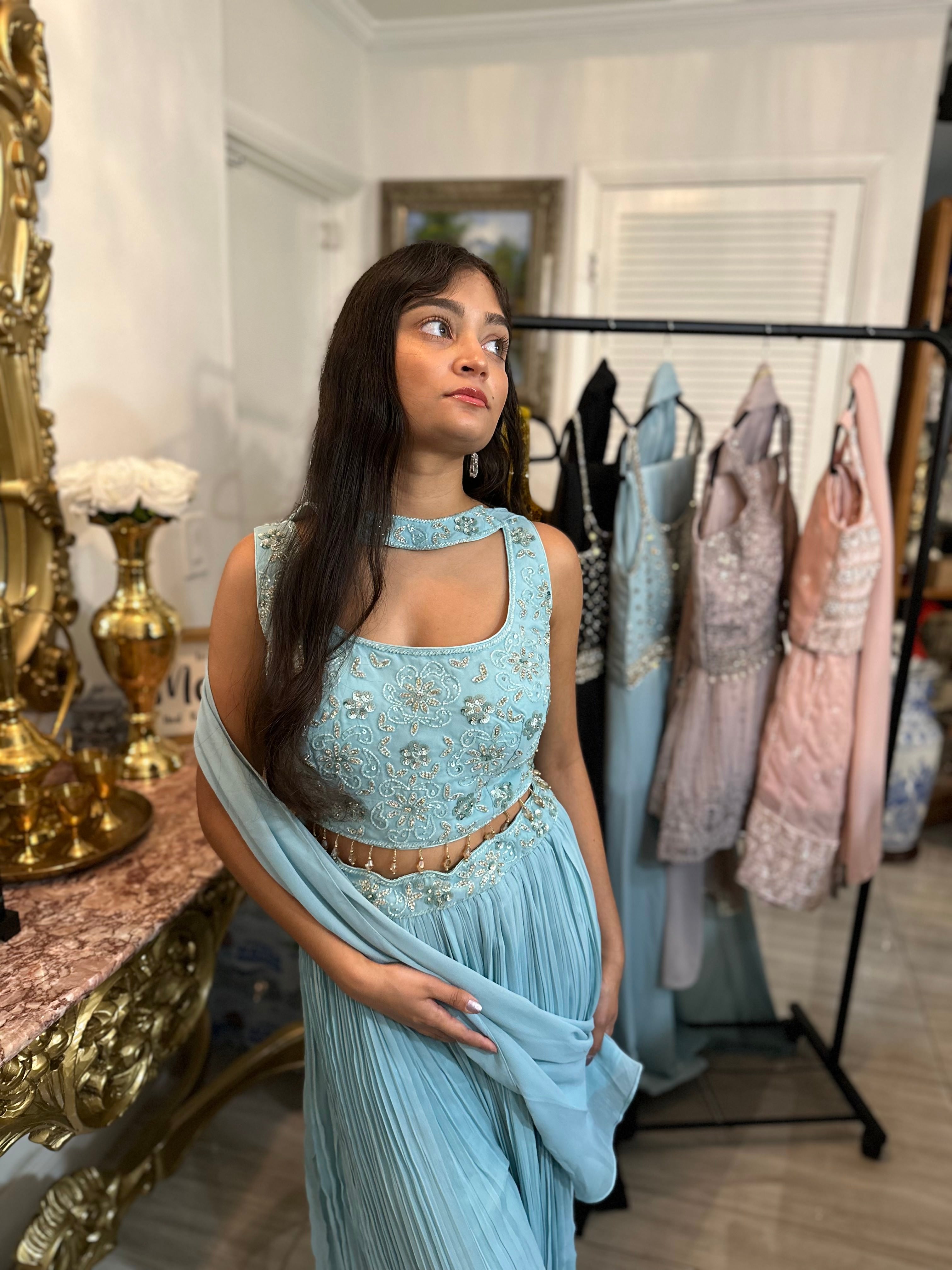 Bollywood Style Georgette Sharara Set with Sequin and Beadwork