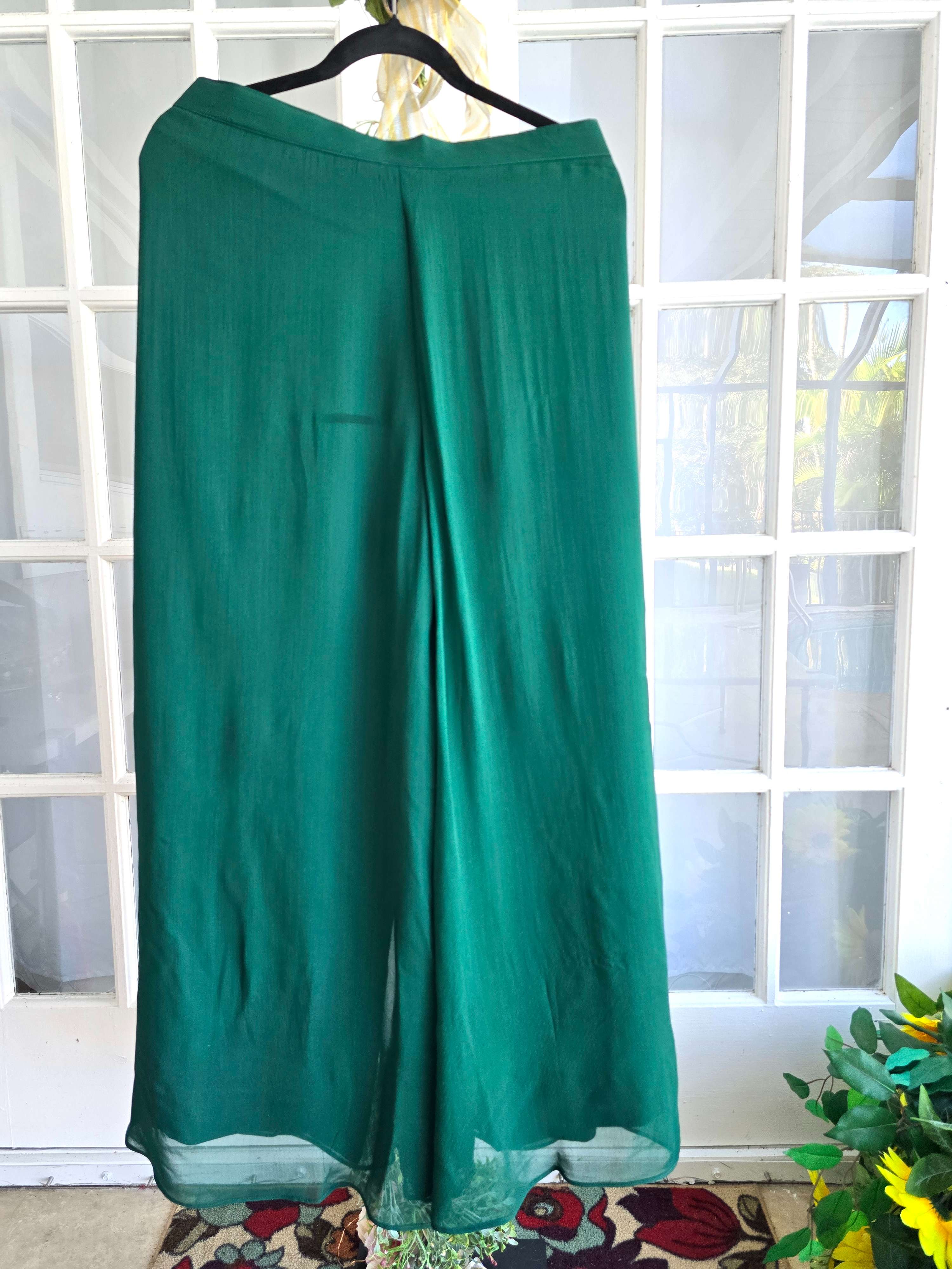 Bottle Green Mirror Embroidery Work Chiffon Co Ords Set