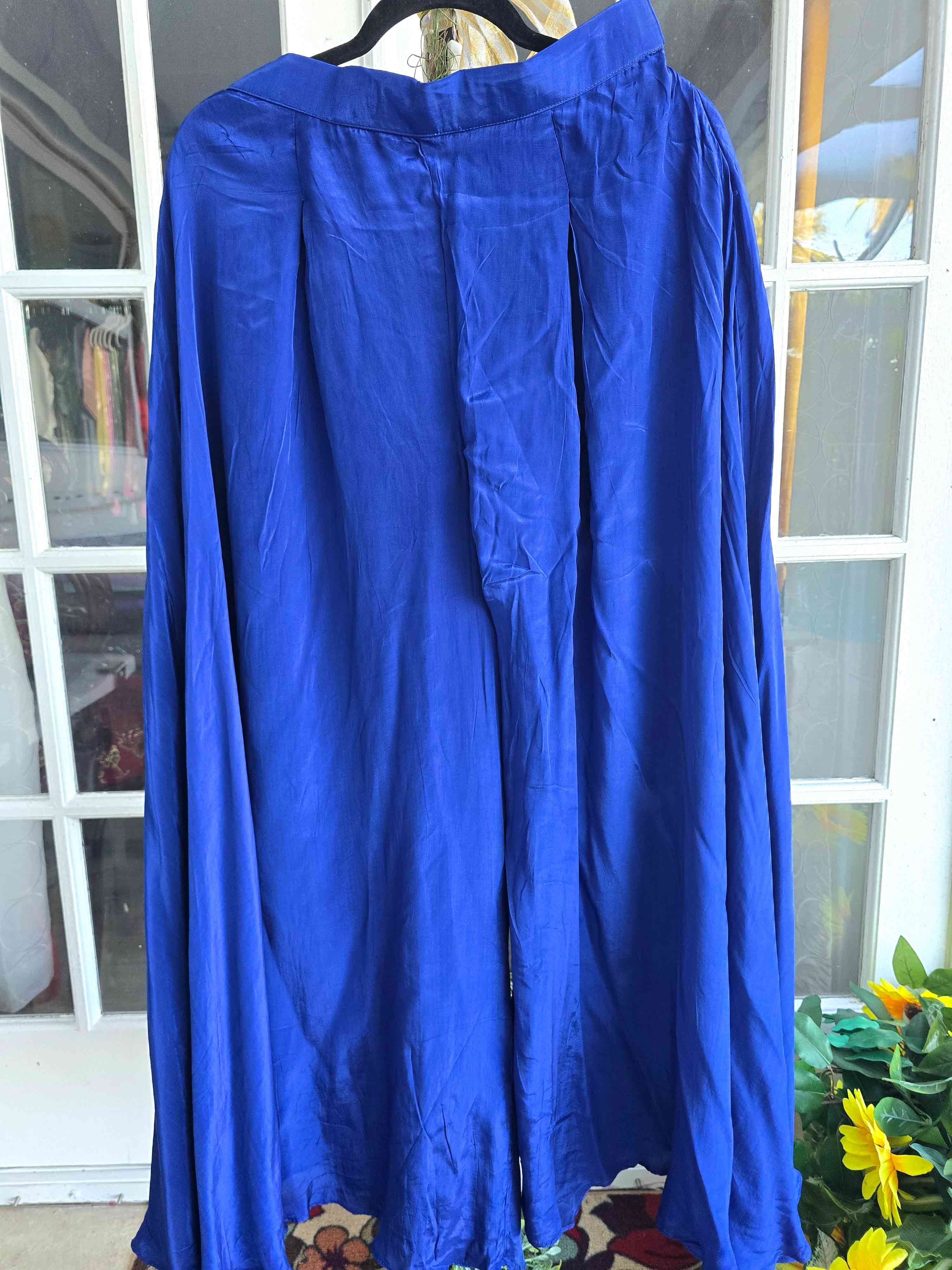 Bright Blue Silk Co words Set with flared pants