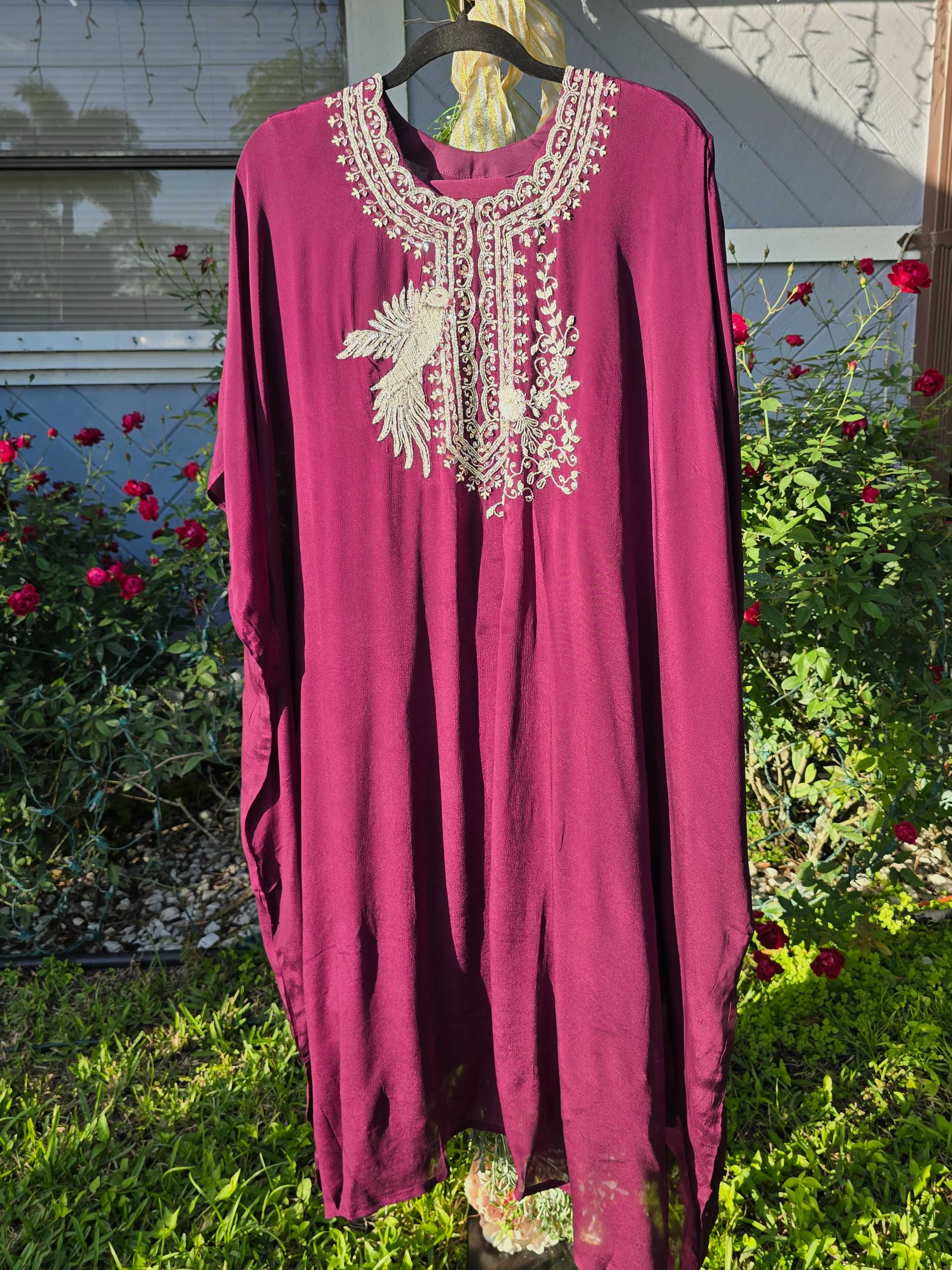 Chiffon Sequin and Beadwork Kaftan Set with Inner and Pant