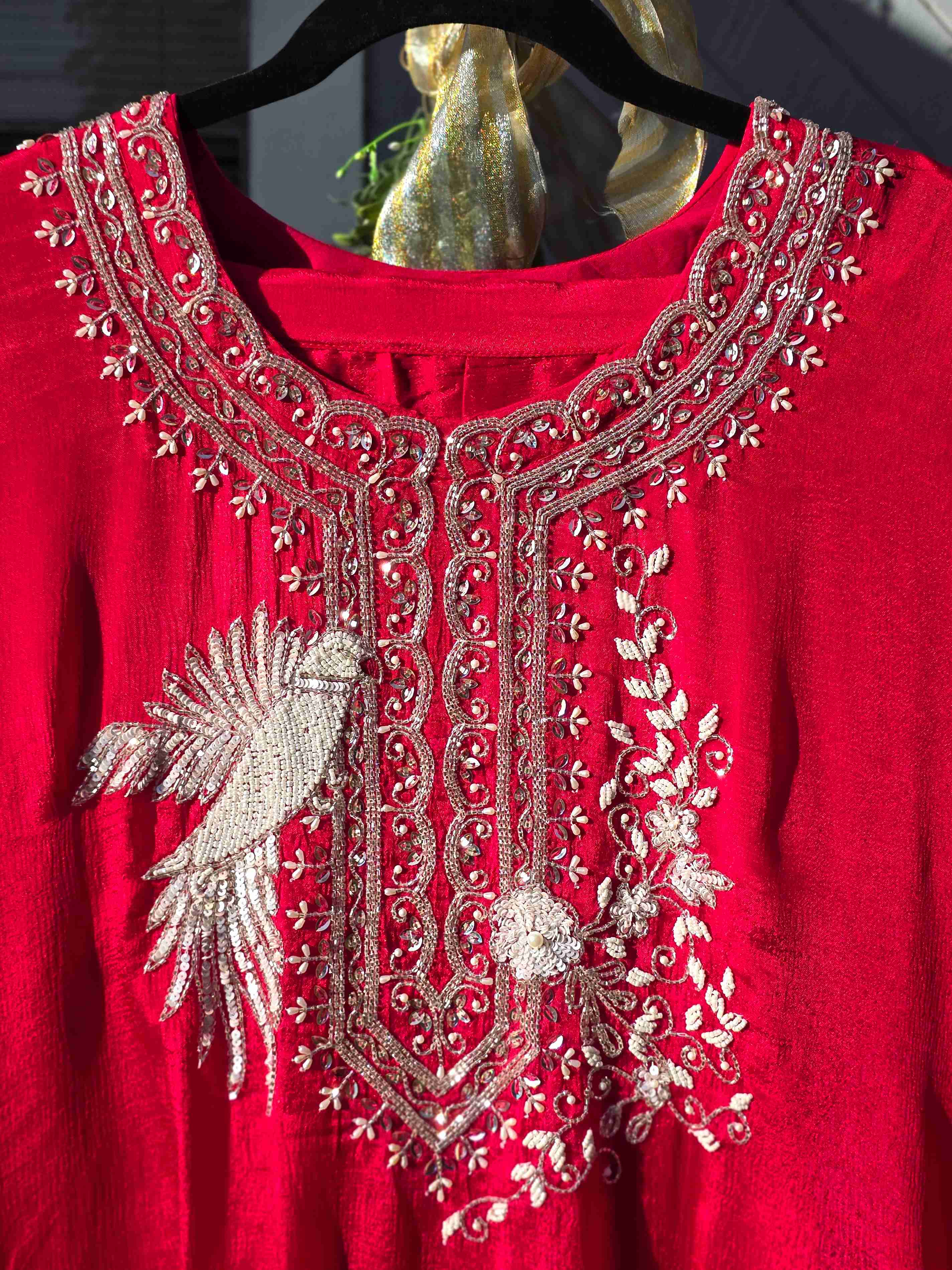 Chiffon Sequin and Beadwork Kaftan Set with Inner and Pant