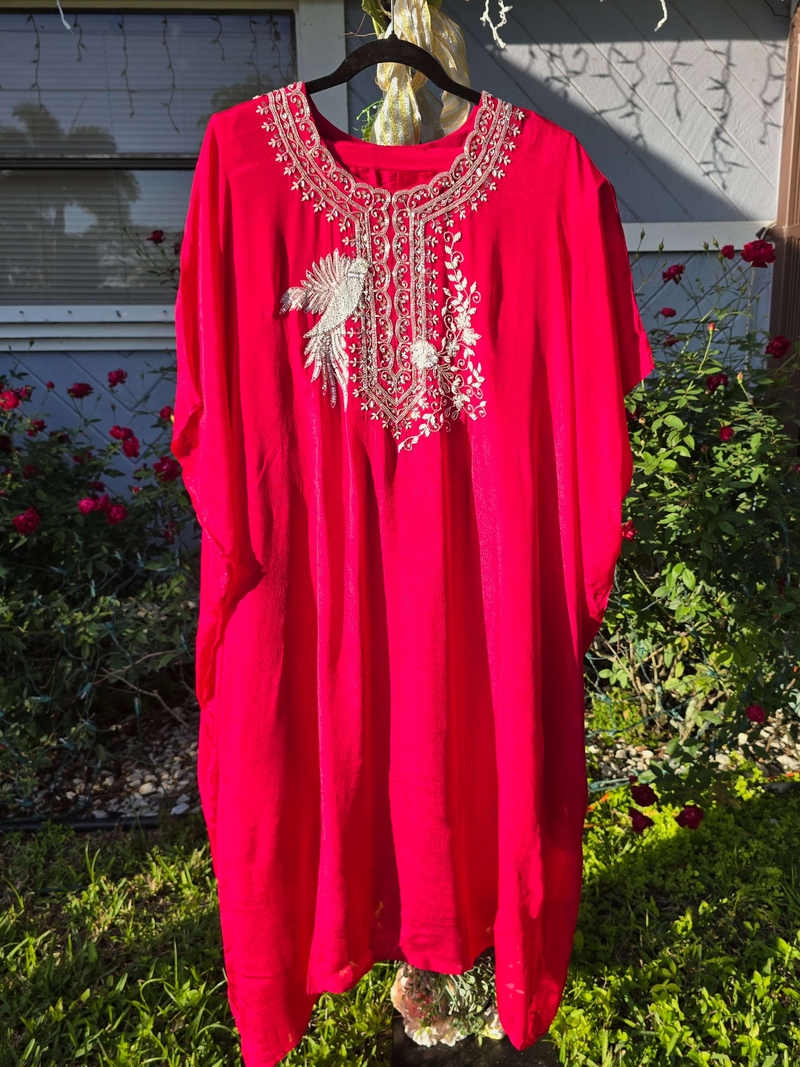 Chiffon Sequin and Beadwork Kaftan Set with Inner and Pant