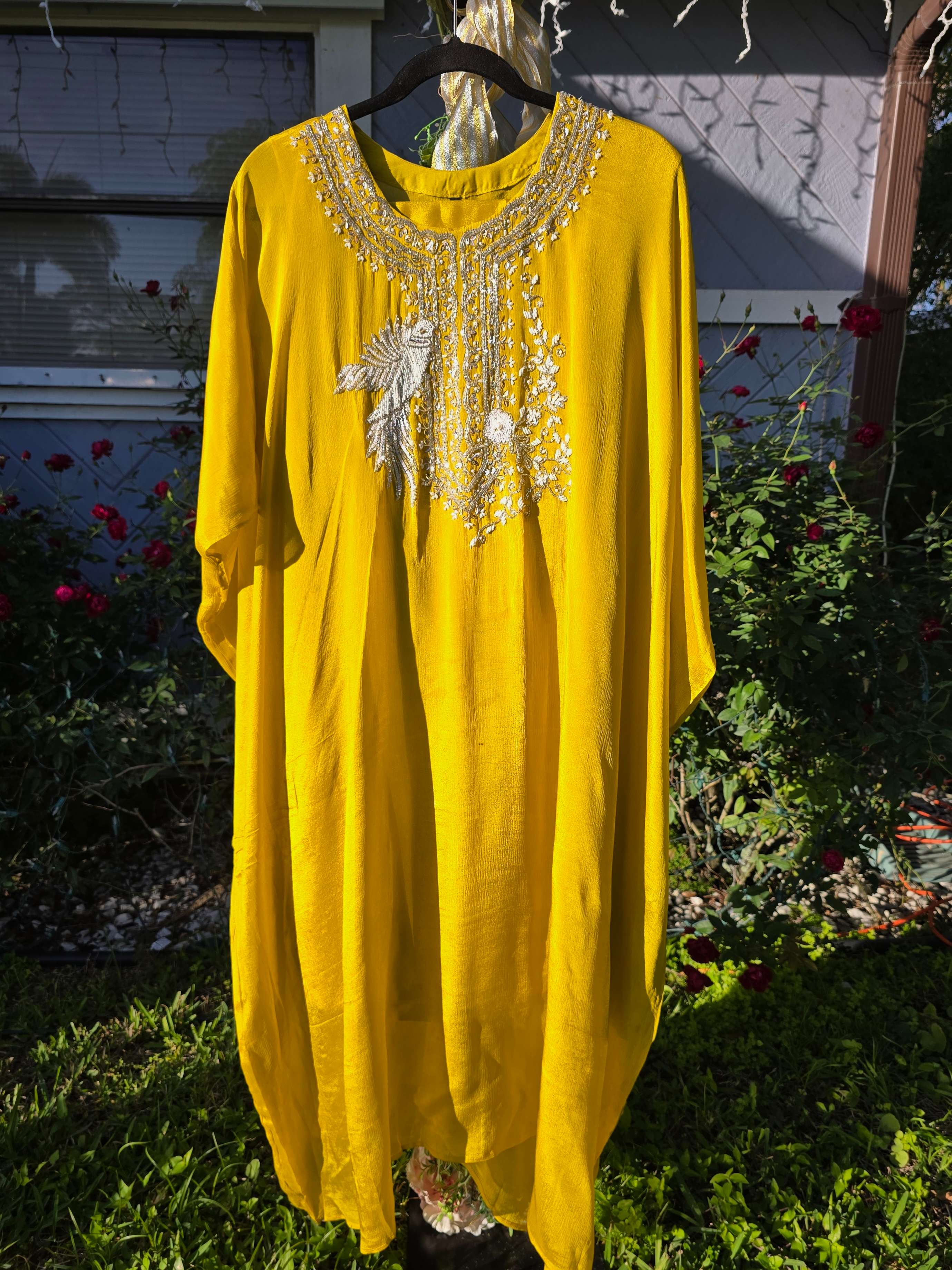 Chiffon Sequin and Beadwork Kaftan Set with Inner and Pant