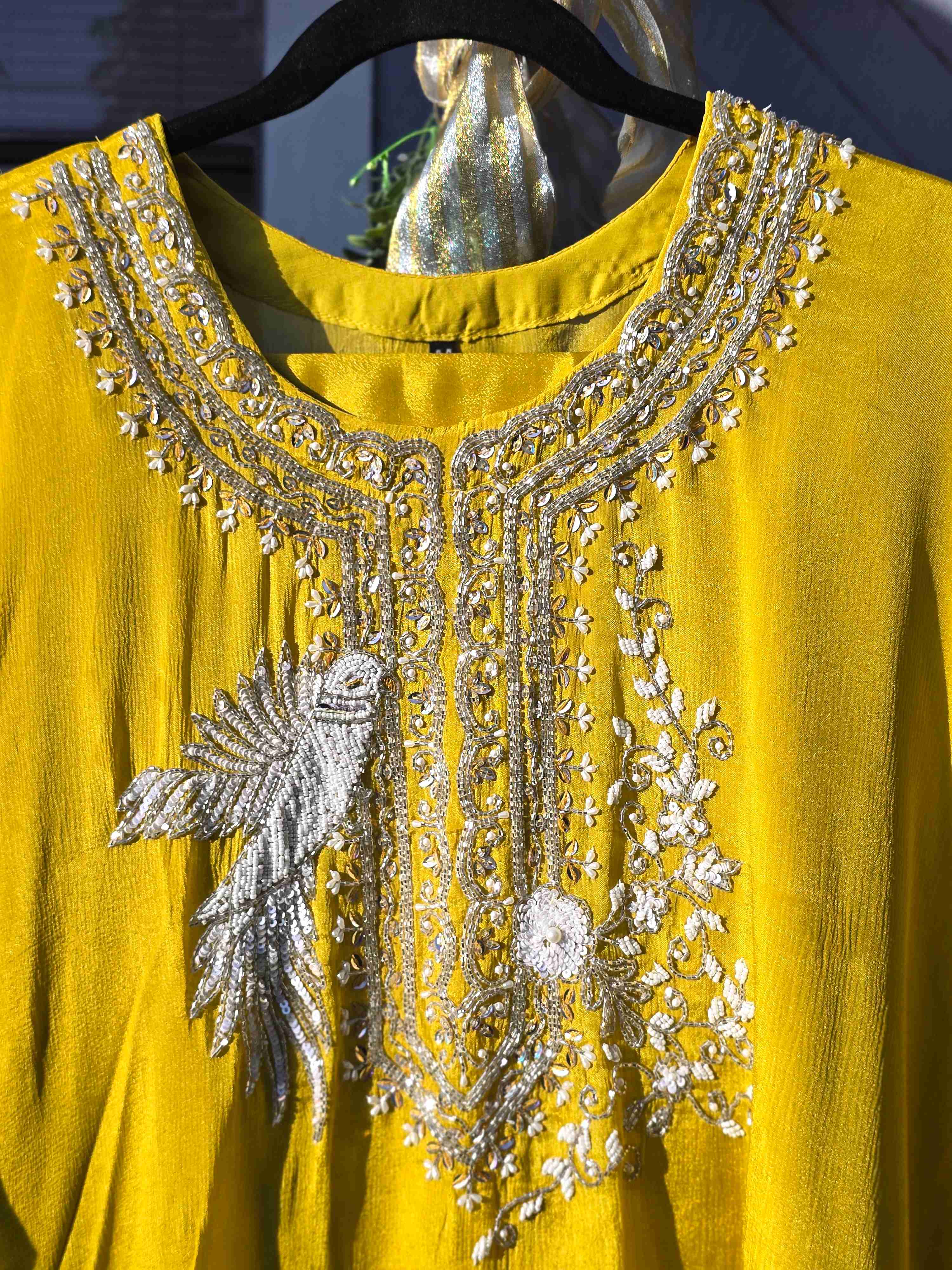 Chiffon Sequin and Beadwork Kaftan Set with Inner and Pant