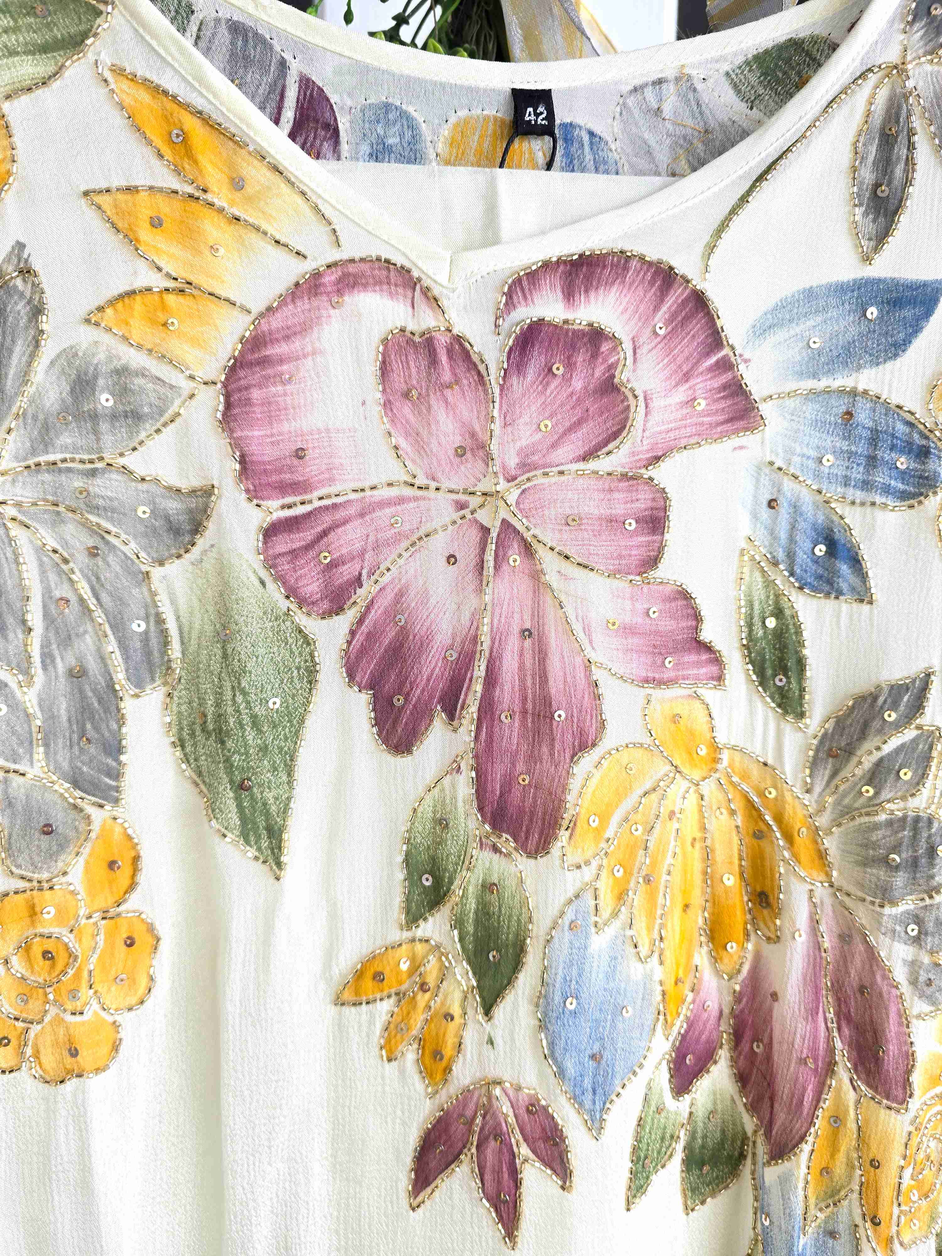 Chiffon Sequin and Beadwork Kaftan Set with Inner and Pant