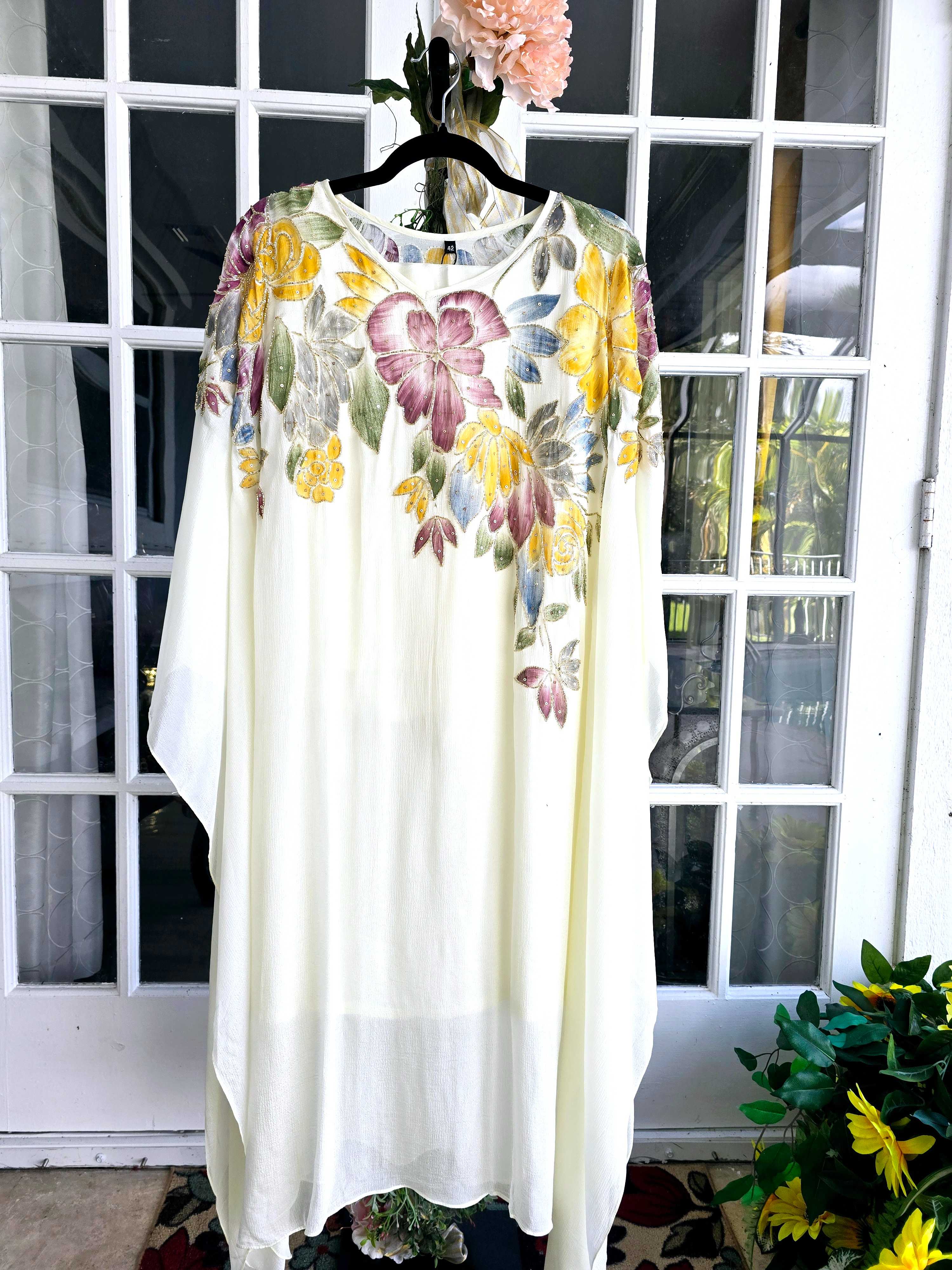 Chiffon Sequin and Beadwork Kaftan Set with Inner and Pant