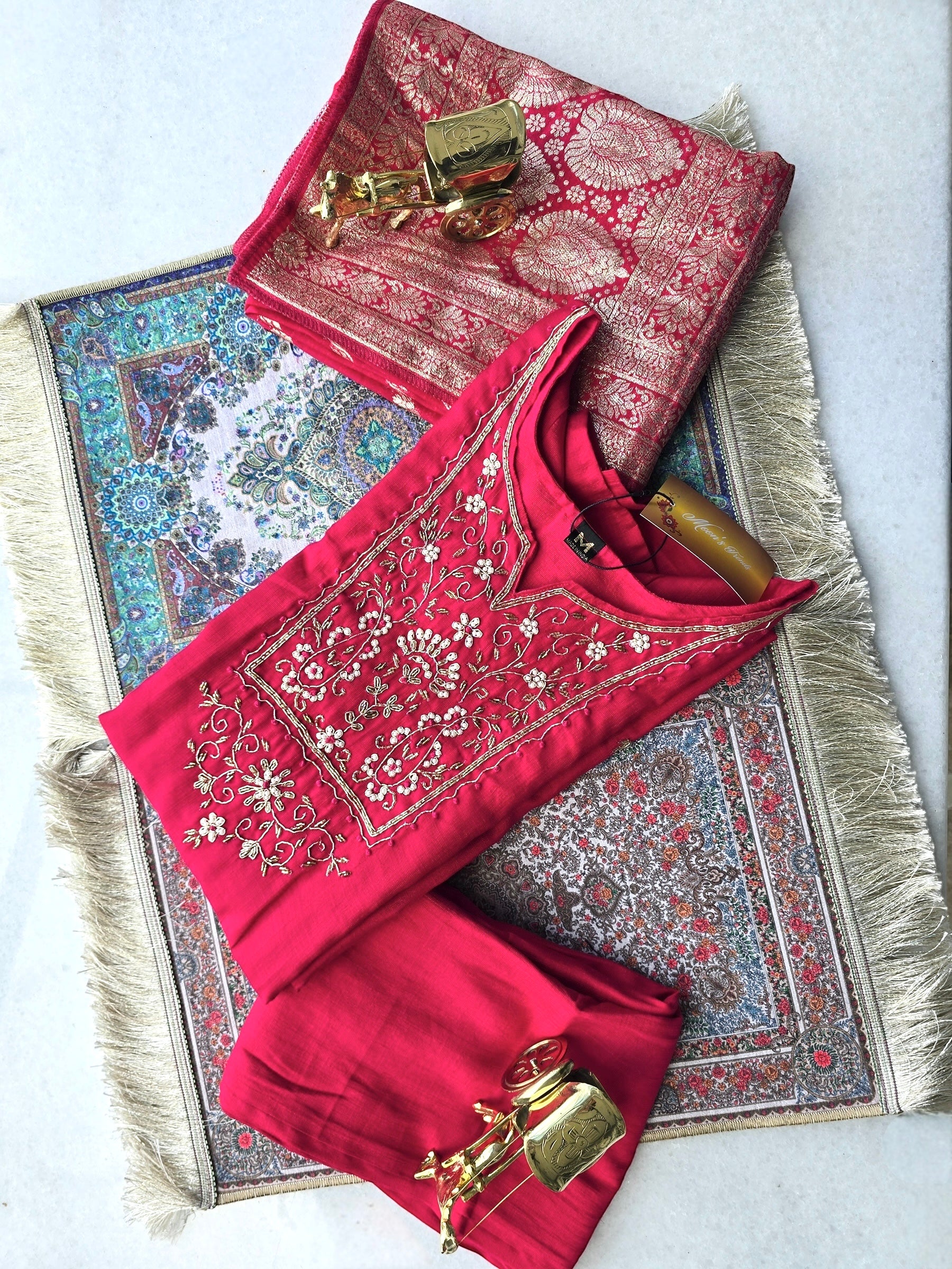 Dabka Embroidery and Beadwork Silk Red Salwar Kameez Set
