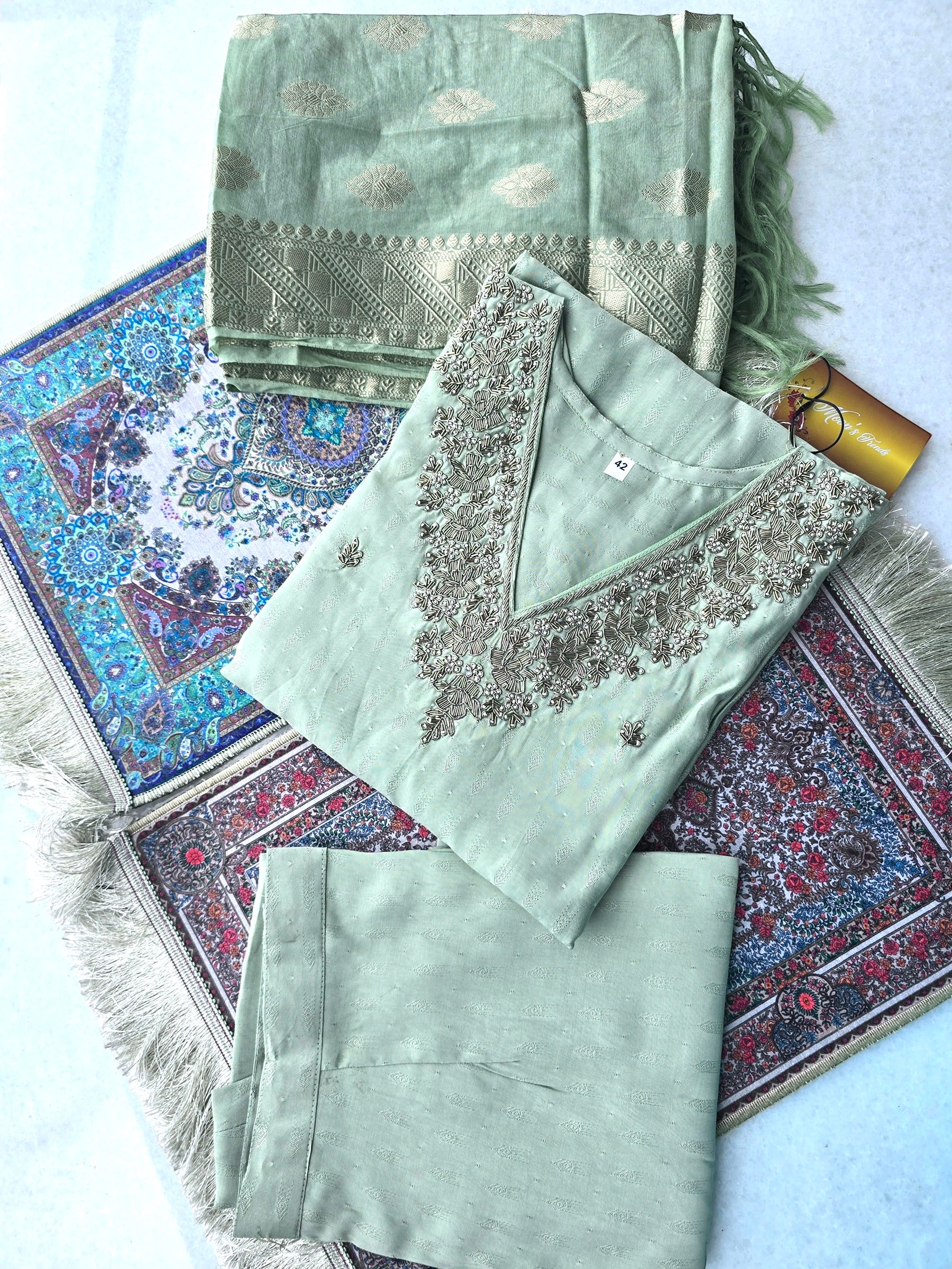 Dabka Embroidery Silk Salwar Kameez Set