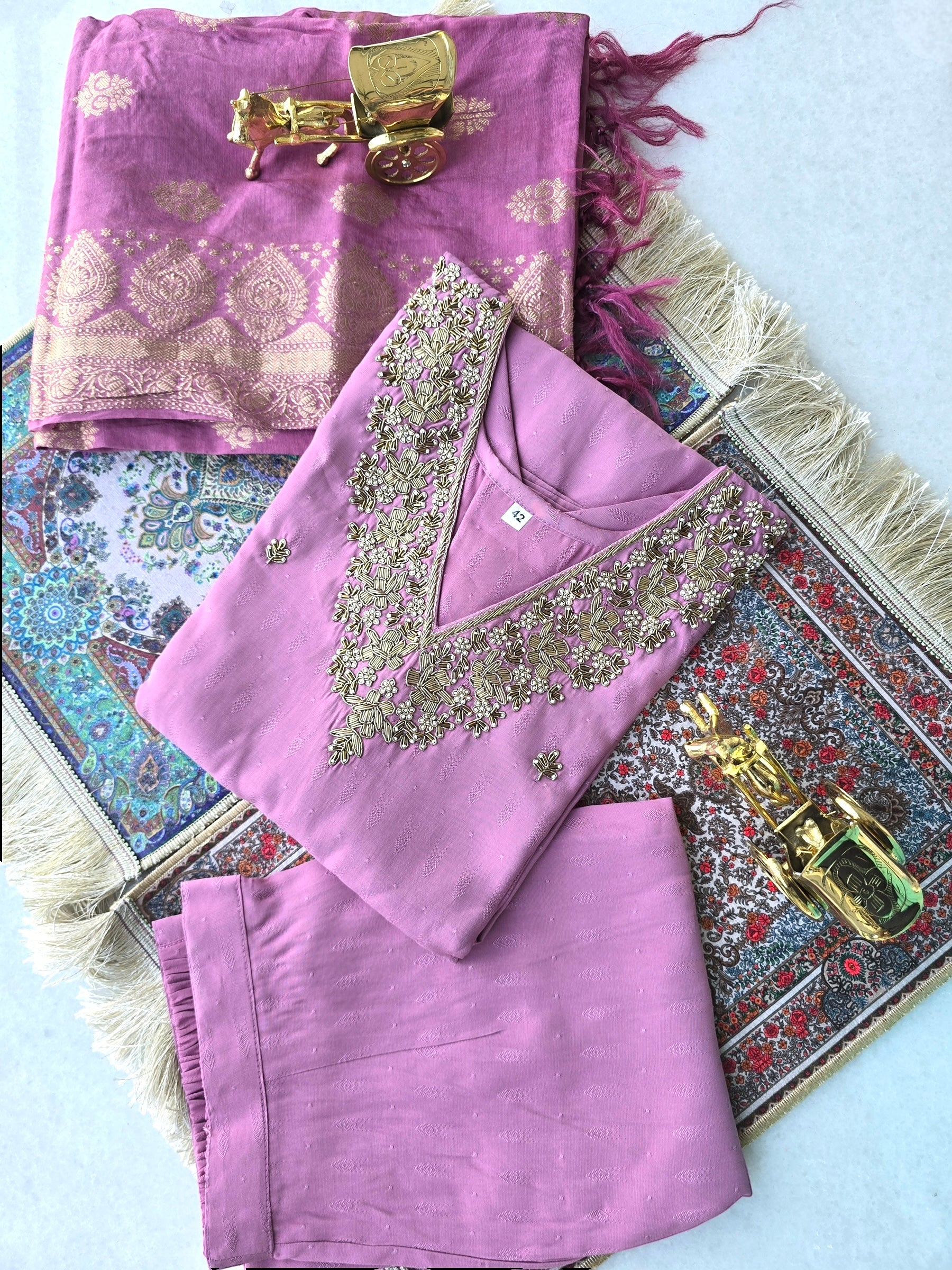 Dabka Embroidery Silk Salwar Kameez Set