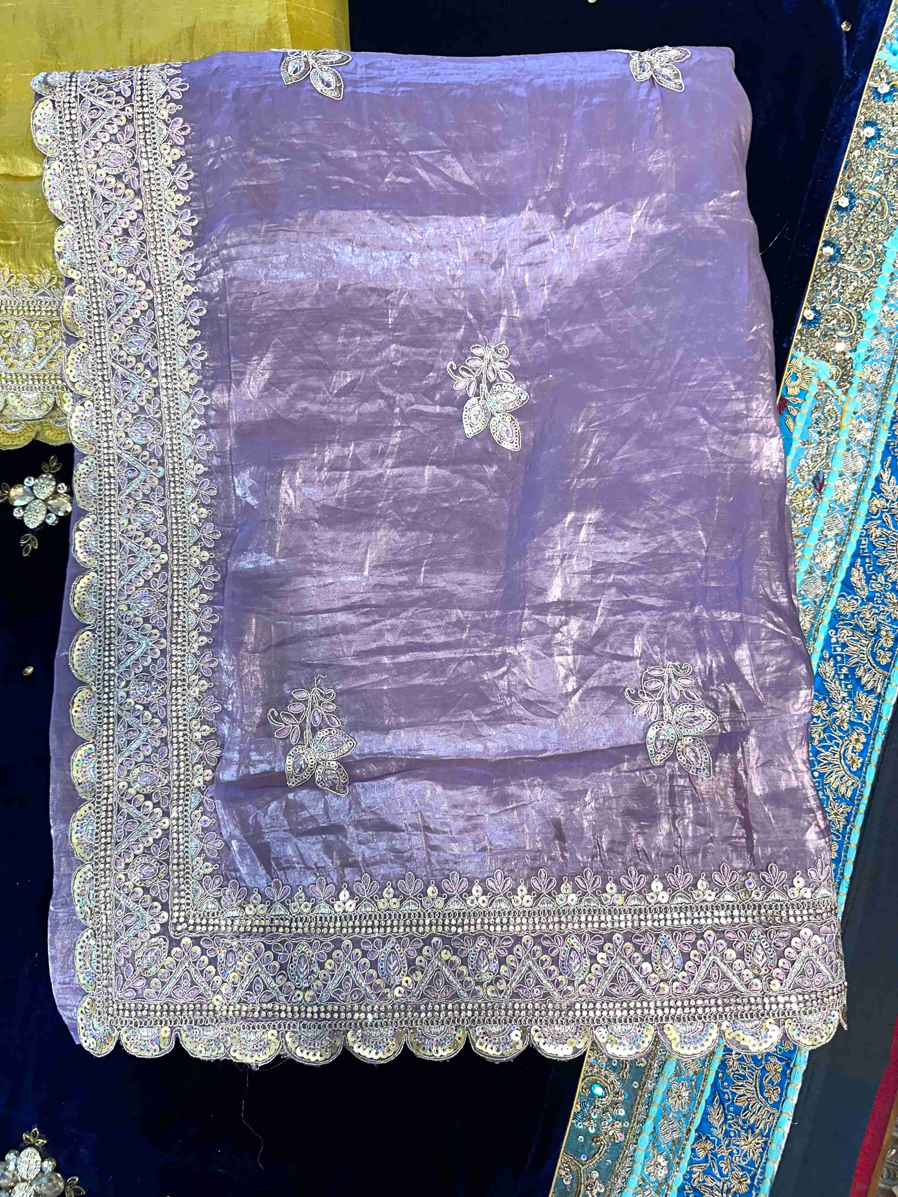 Embroidery and Sequin Work Tissue Sarees