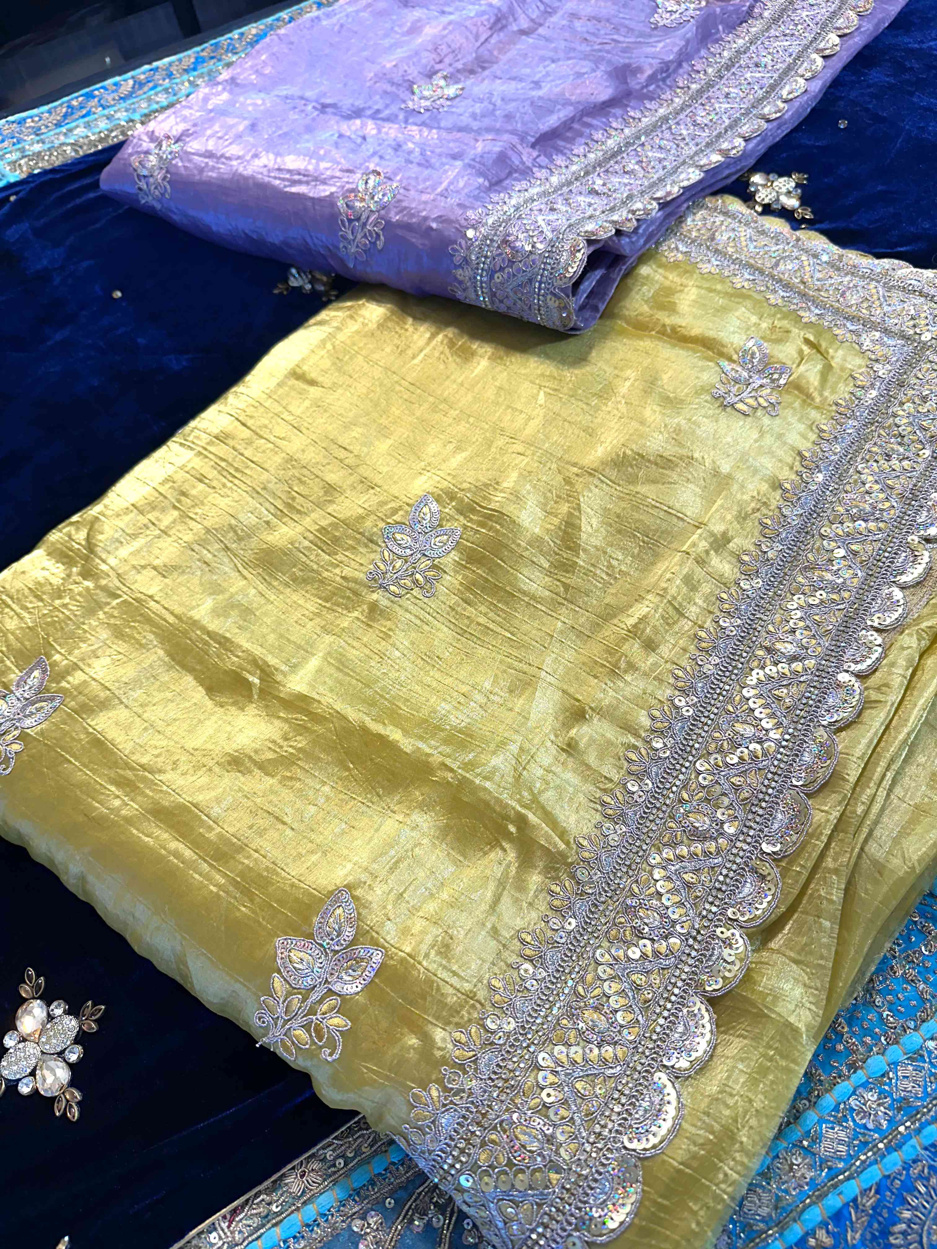 Embroidery and Sequin Work Tissue Sarees