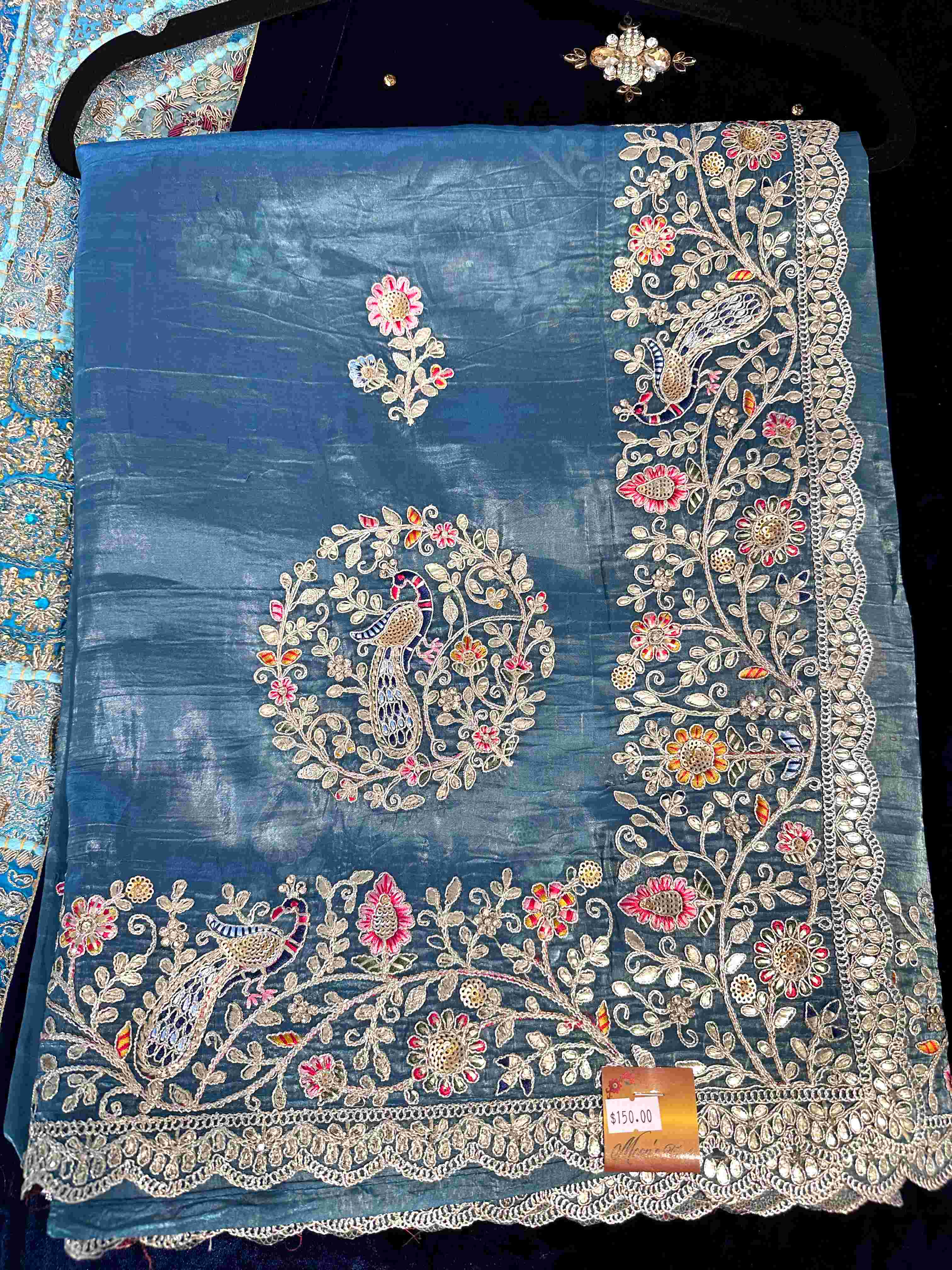 Gotapatti Tissue Embroidery and Sequin Sarees with Contrast Blouse