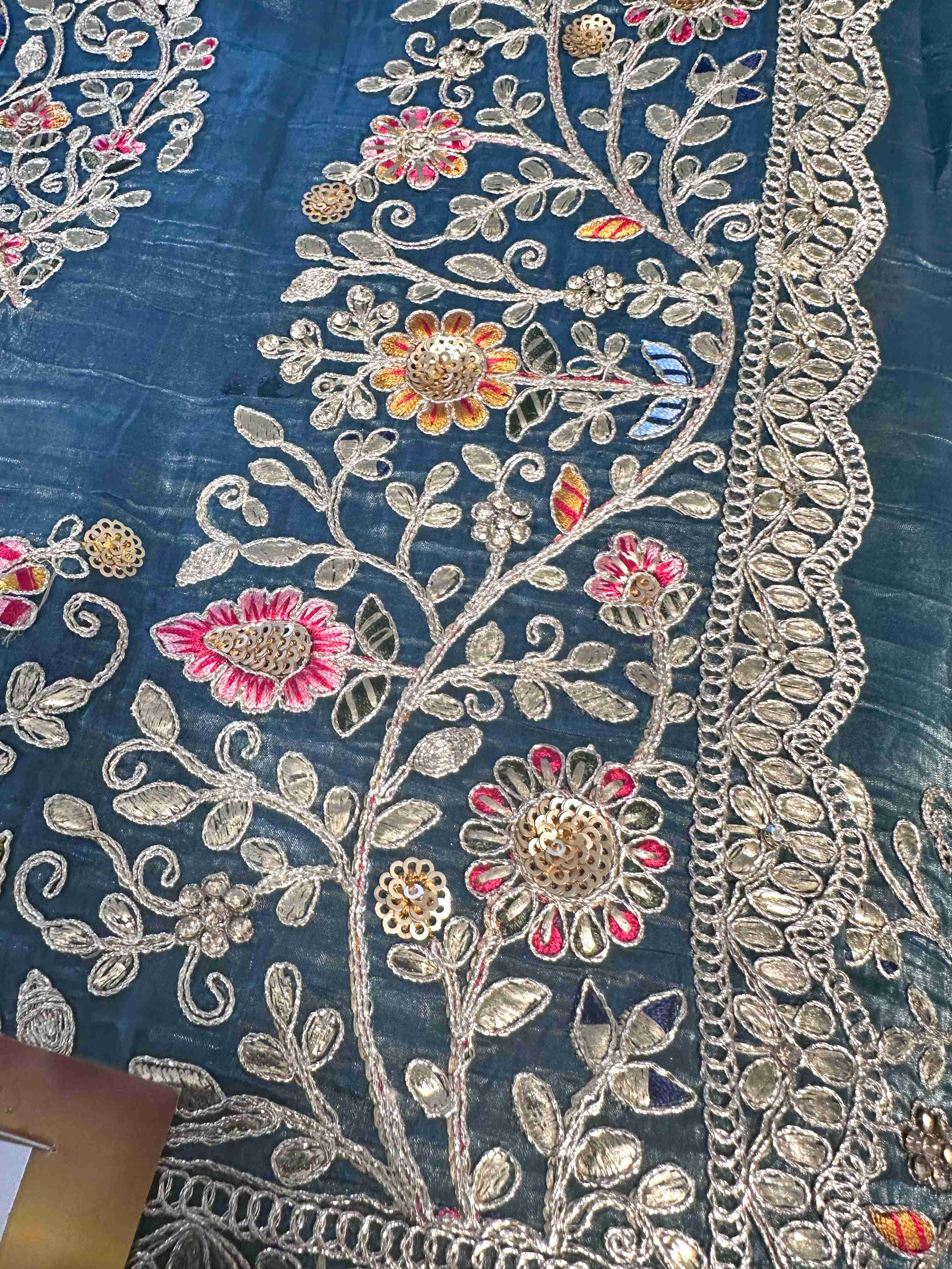 Gotapatti Tissue Embroidery and Sequin Sarees with Contrast Blouse