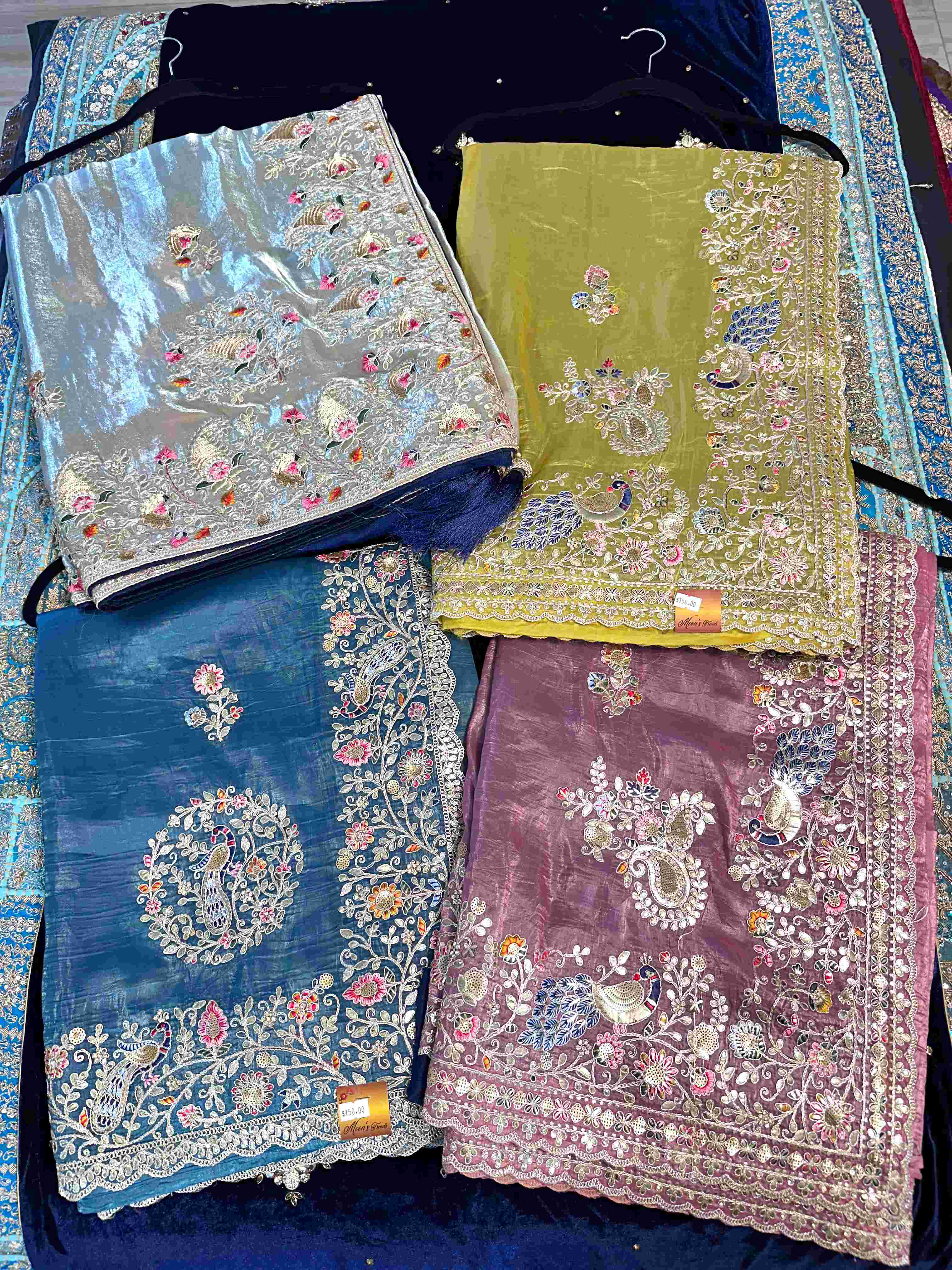 Gotapatti Tissue Embroidery and Sequin Sarees with Contrast Blouse