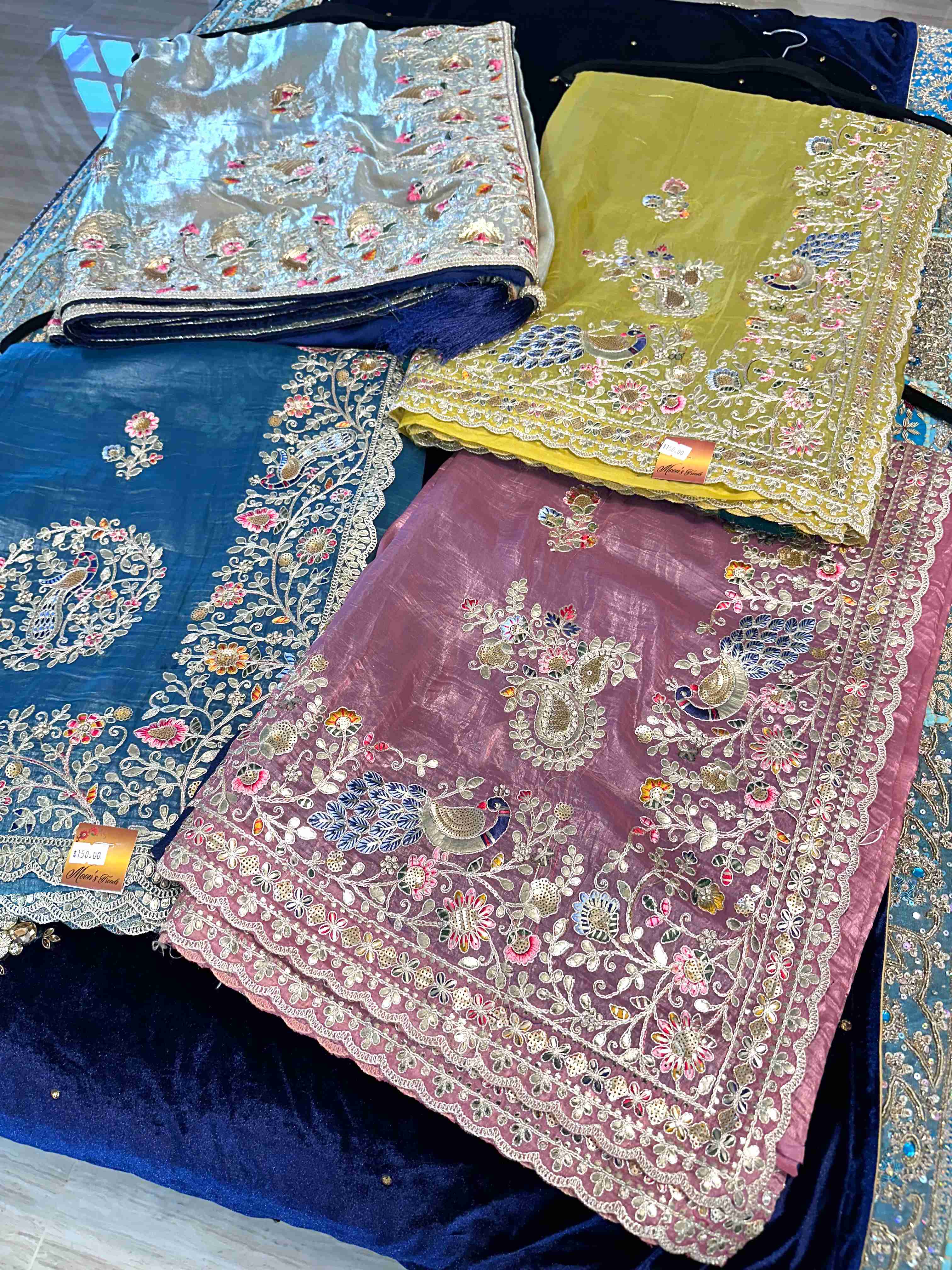 Gotapatti Tissue Embroidery and Sequin Sarees with Contrast Blouse