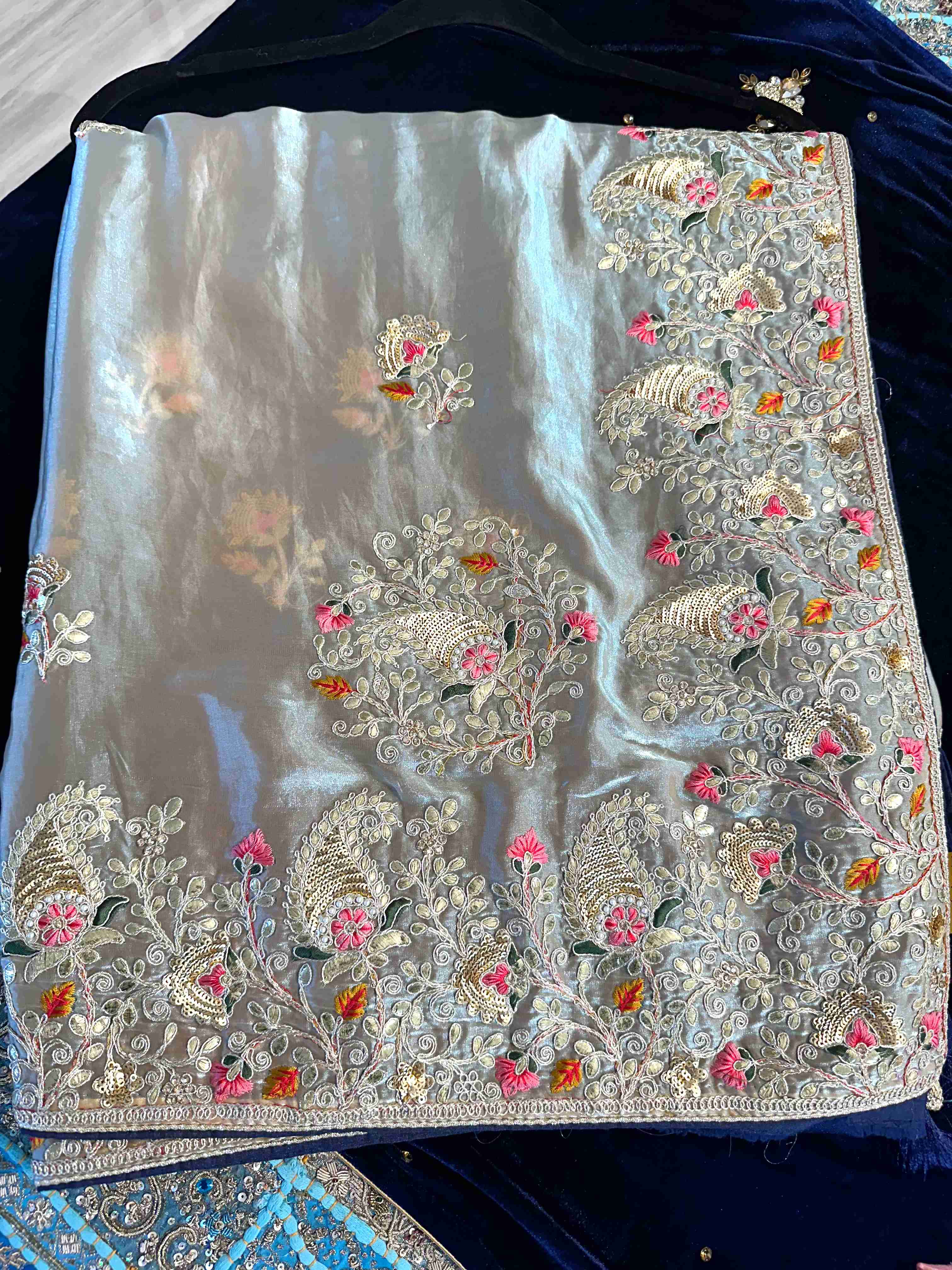 Gotapatti Tissue Embroidery and Sequin Sarees with Contrast Blouse