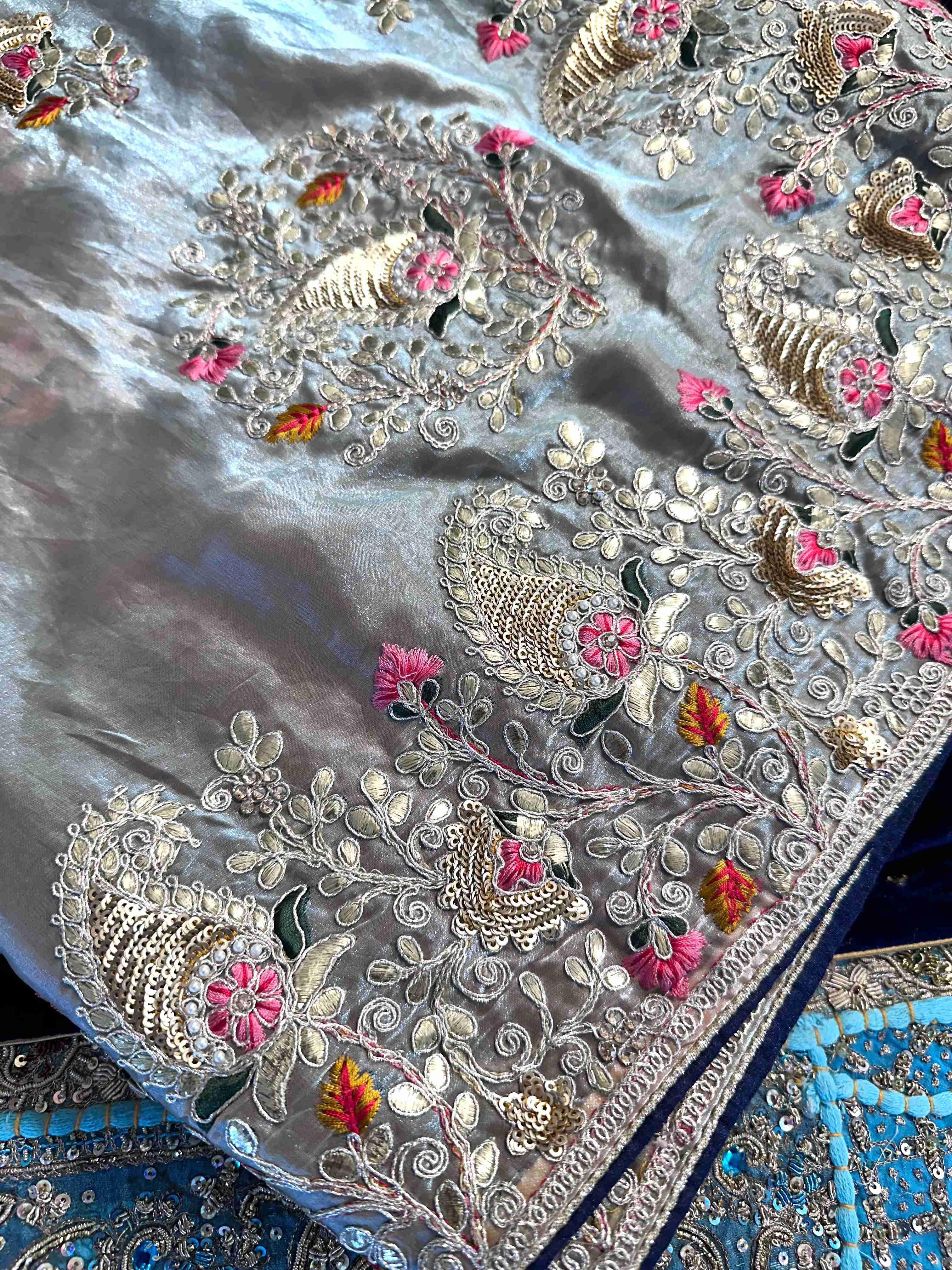 Gotapatti Tissue Embroidery and Sequin Sarees with Contrast Blouse