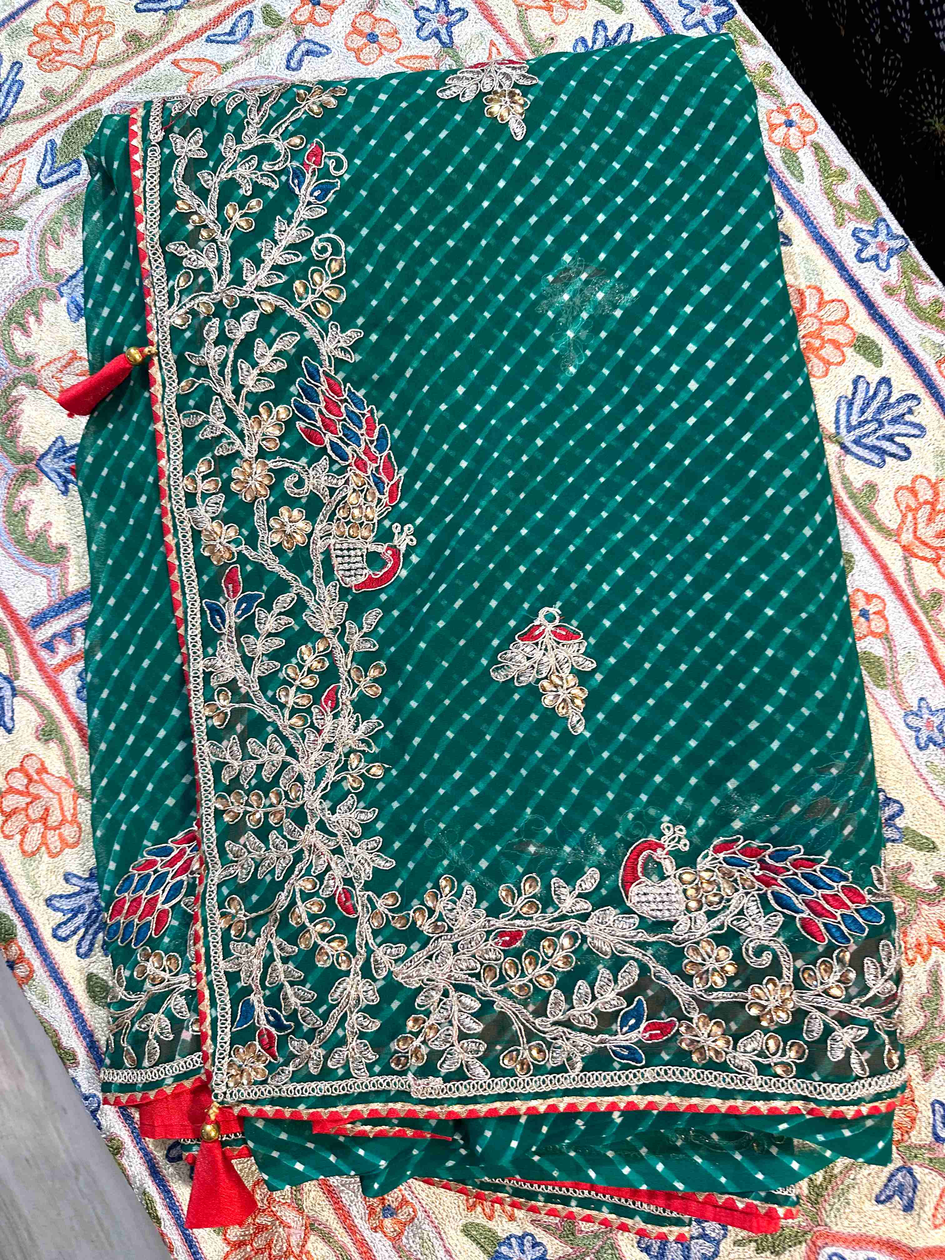 Leheriya Georgette Sarees with Embroidery and Stone Work