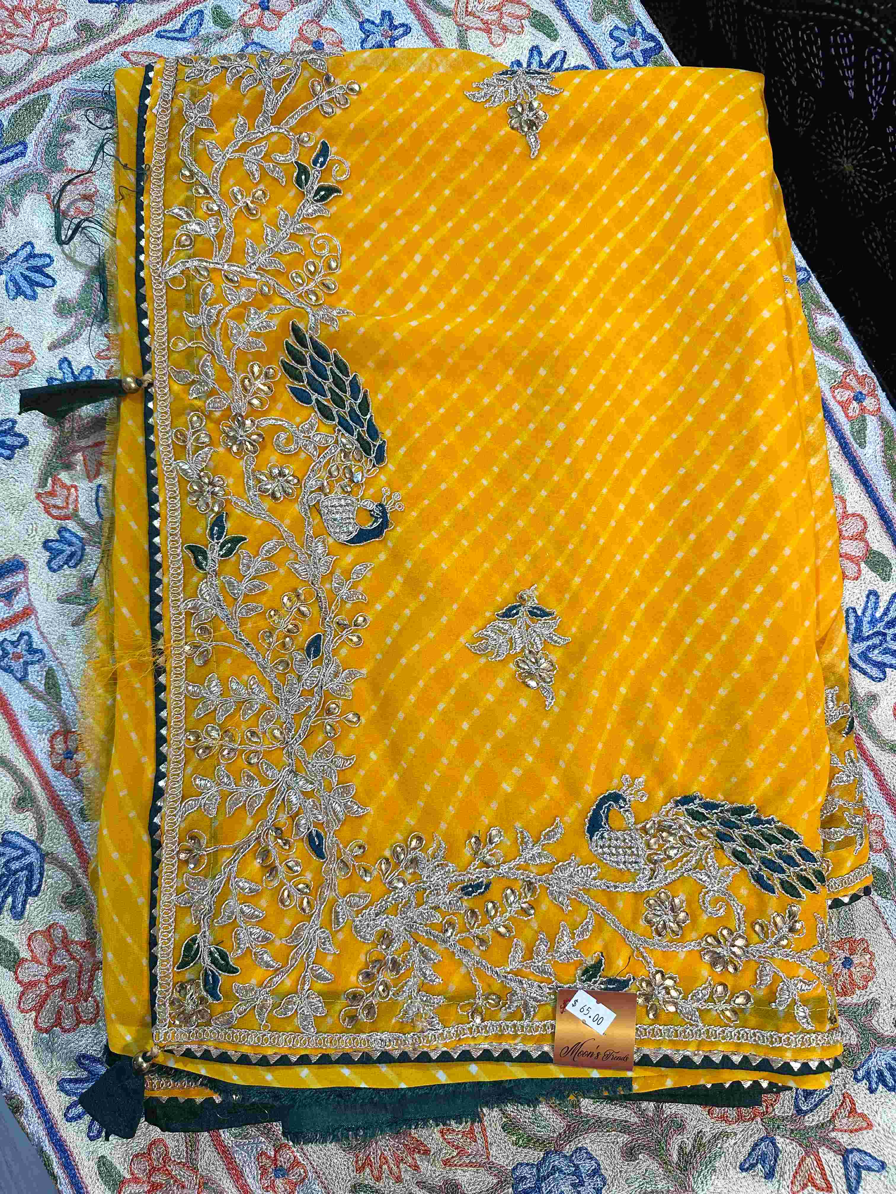 Leheriya Georgette Sarees with Embroidery and Stone Work