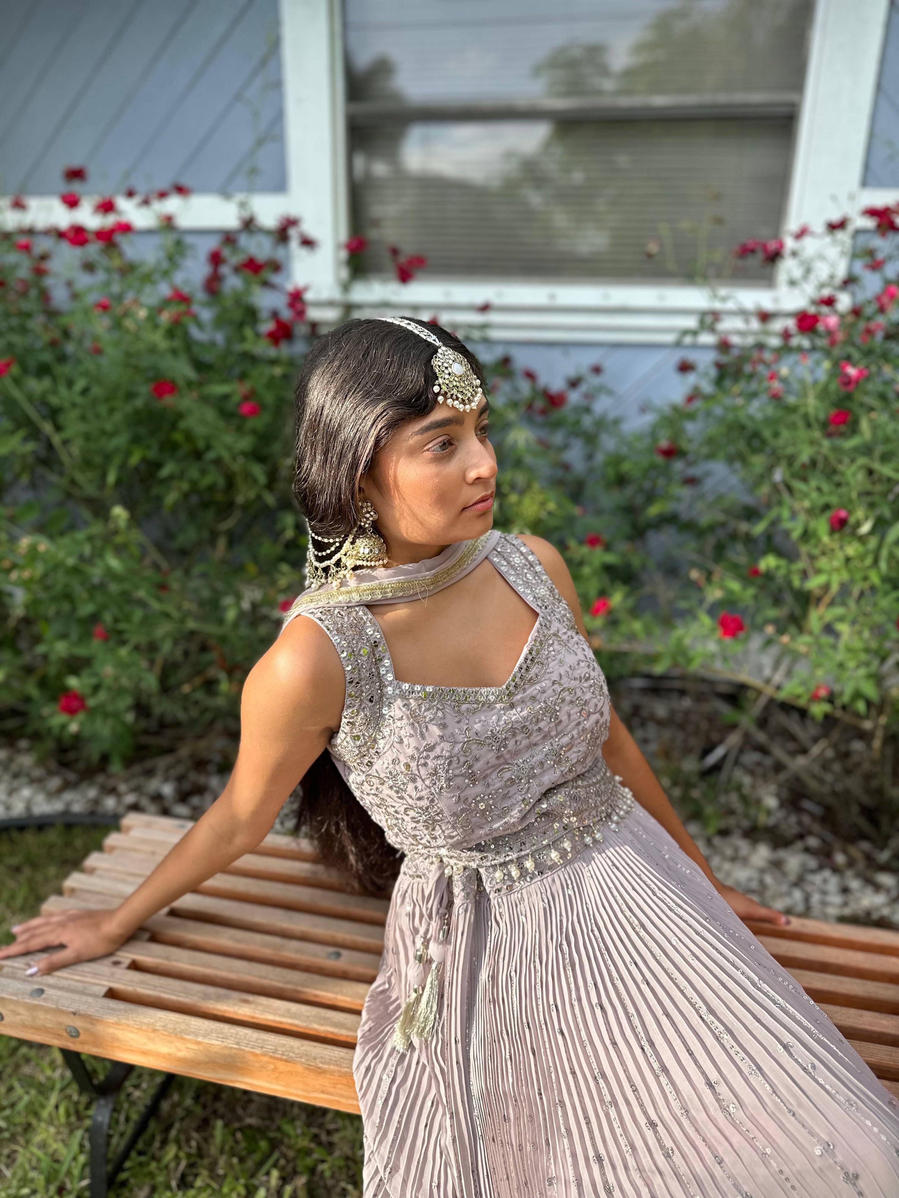 Light Lilac Georgette Lehenga with Embroidery and Sequin Work