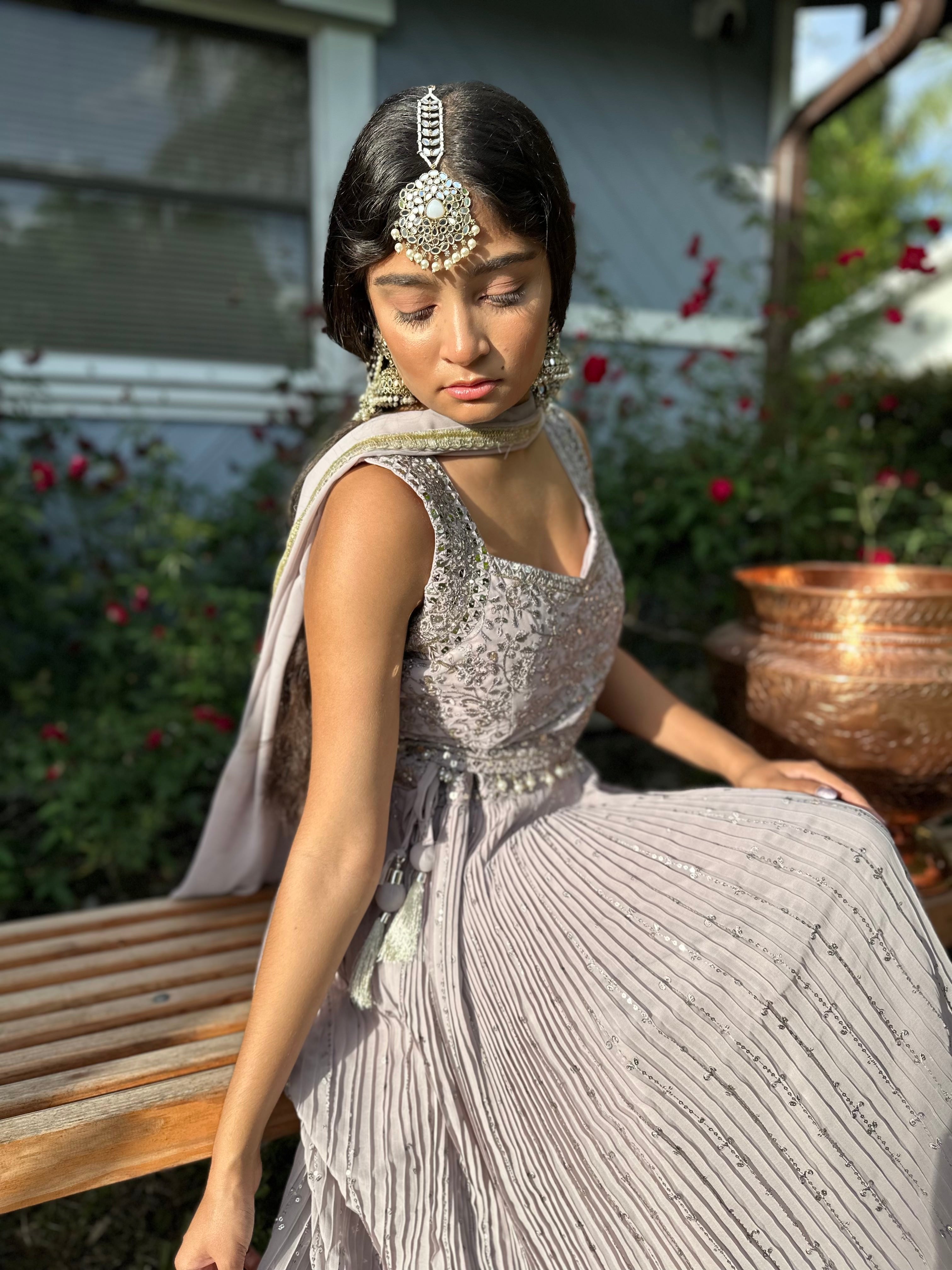 Light Lilac Georgette Lehenga with Embroidery and Sequin Work