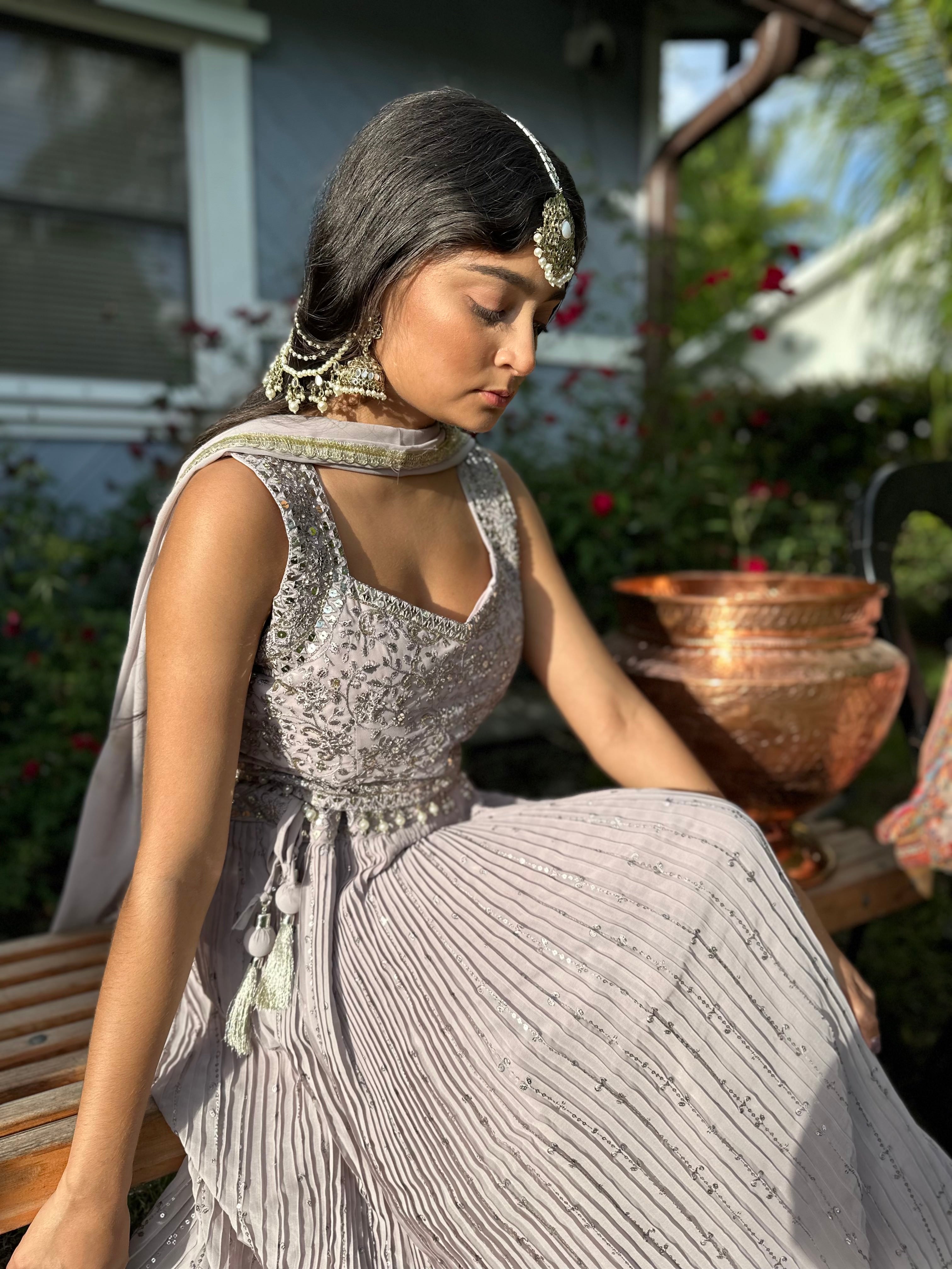 Light Lilac Georgette Lehenga with Embroidery and Sequin Work