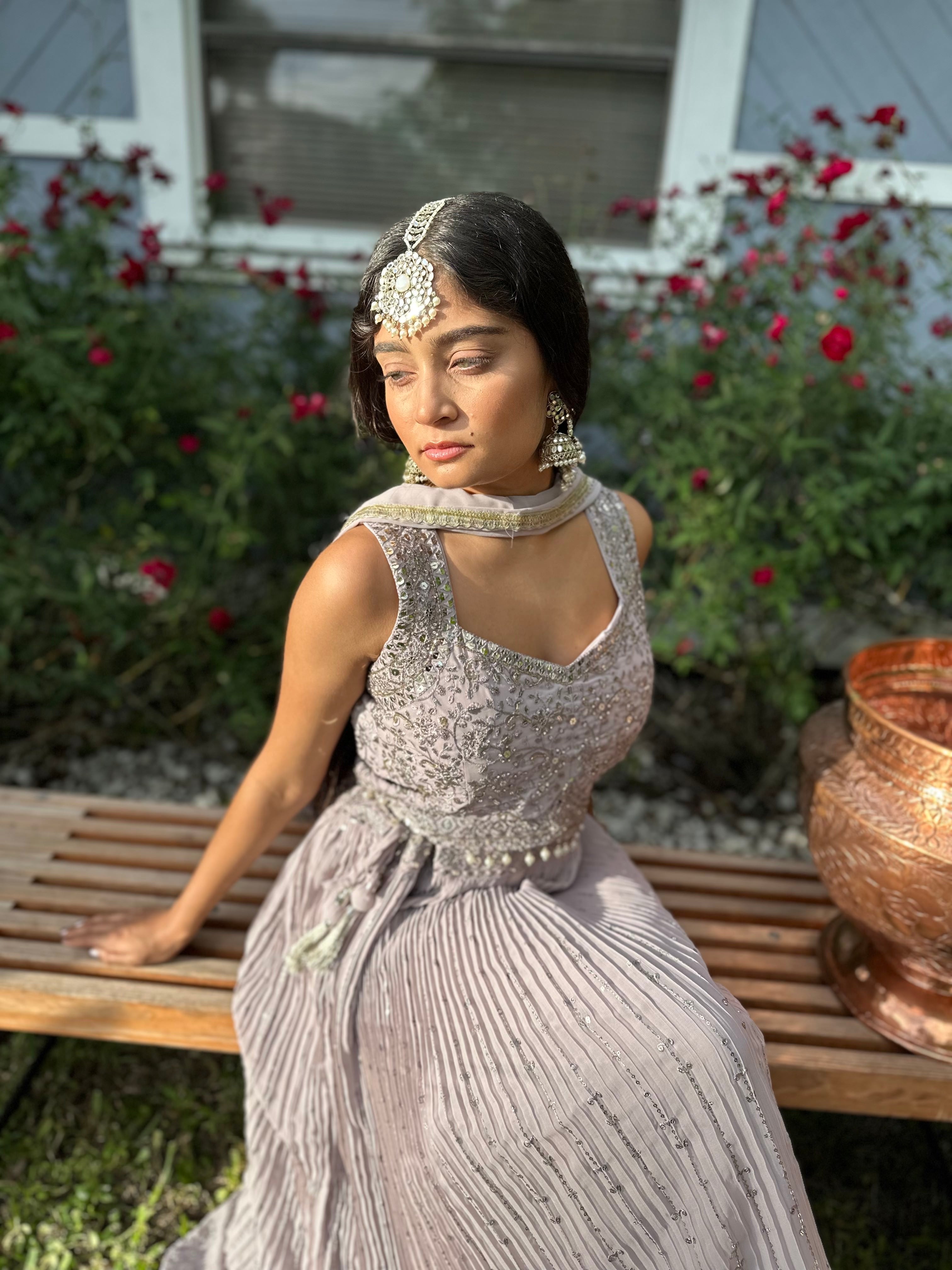 Light Lilac Georgette Lehenga with Embroidery and Sequin Work