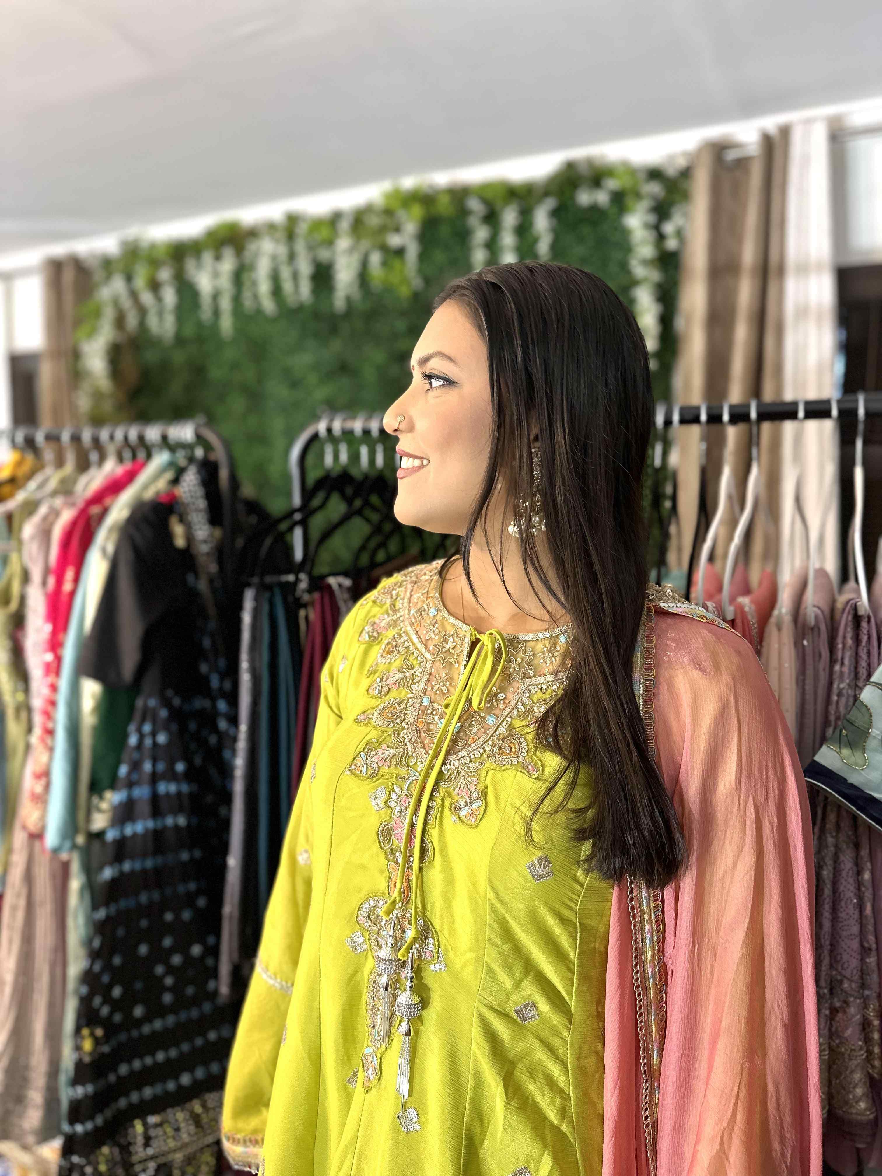 Lime Green and Pink Silk Sharara Set