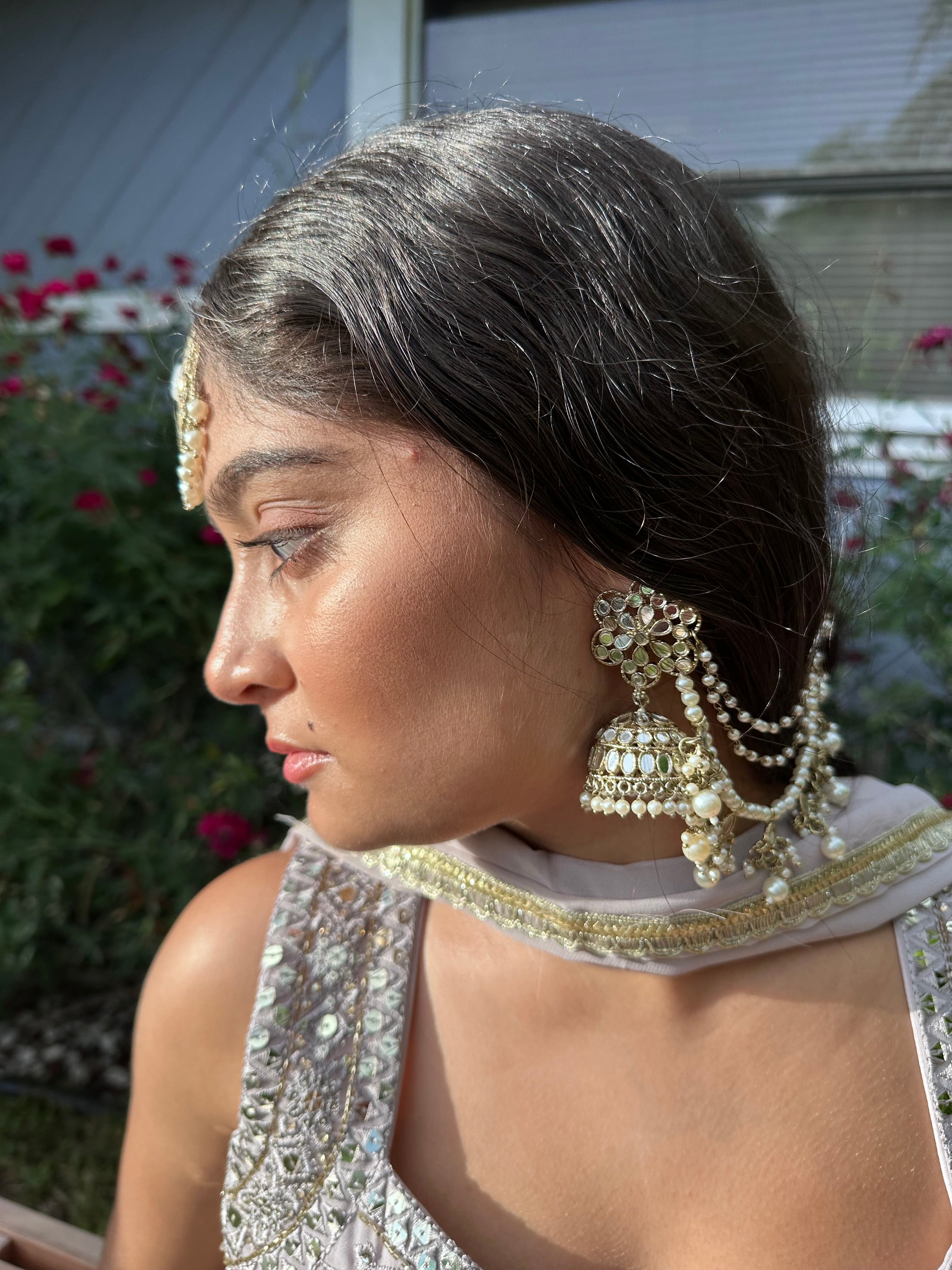 Mirror and Pearl Earring and Tikka Set