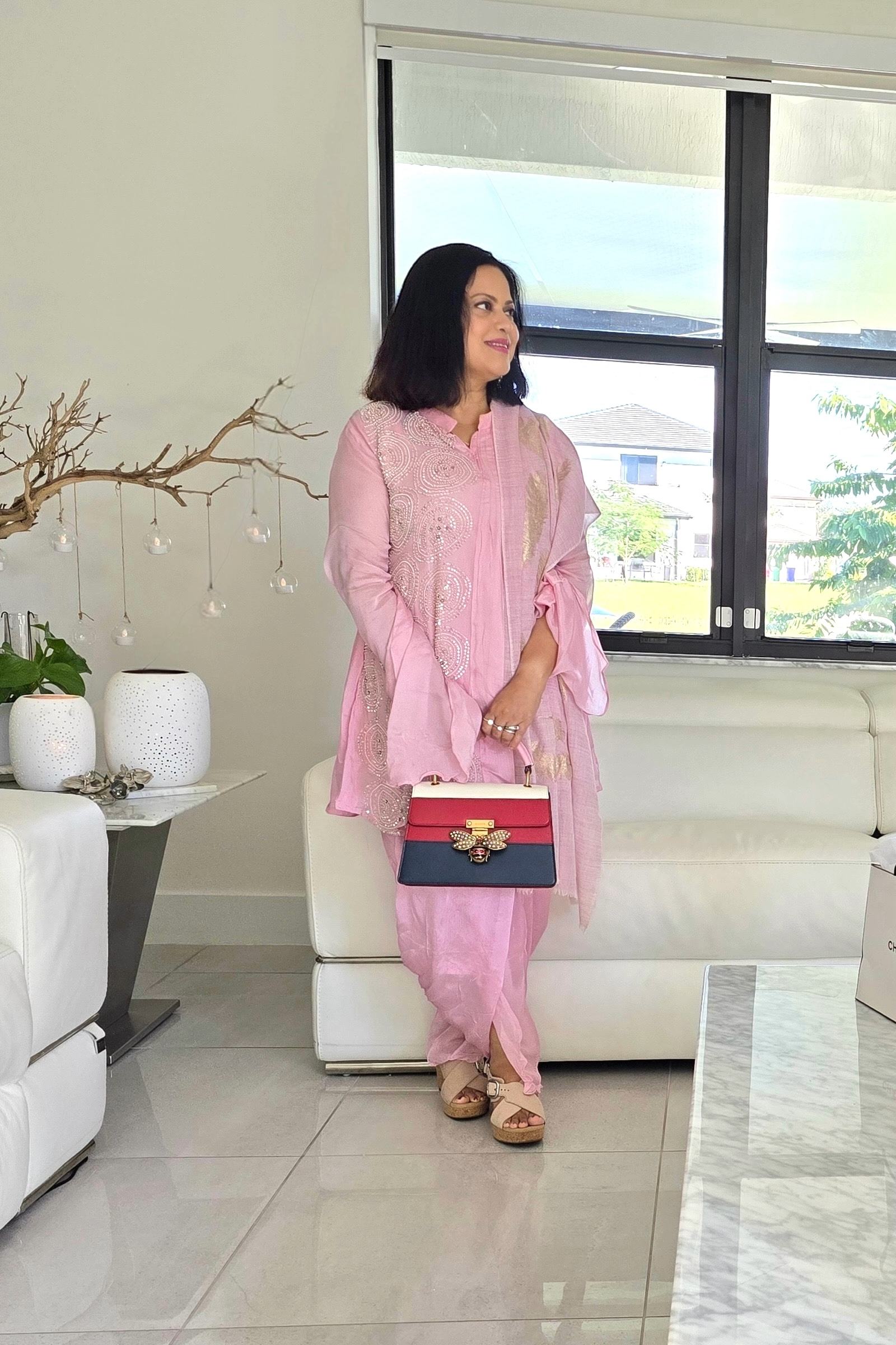 Light Pink Georgette Co-ords Set with Sequin and Beadwork