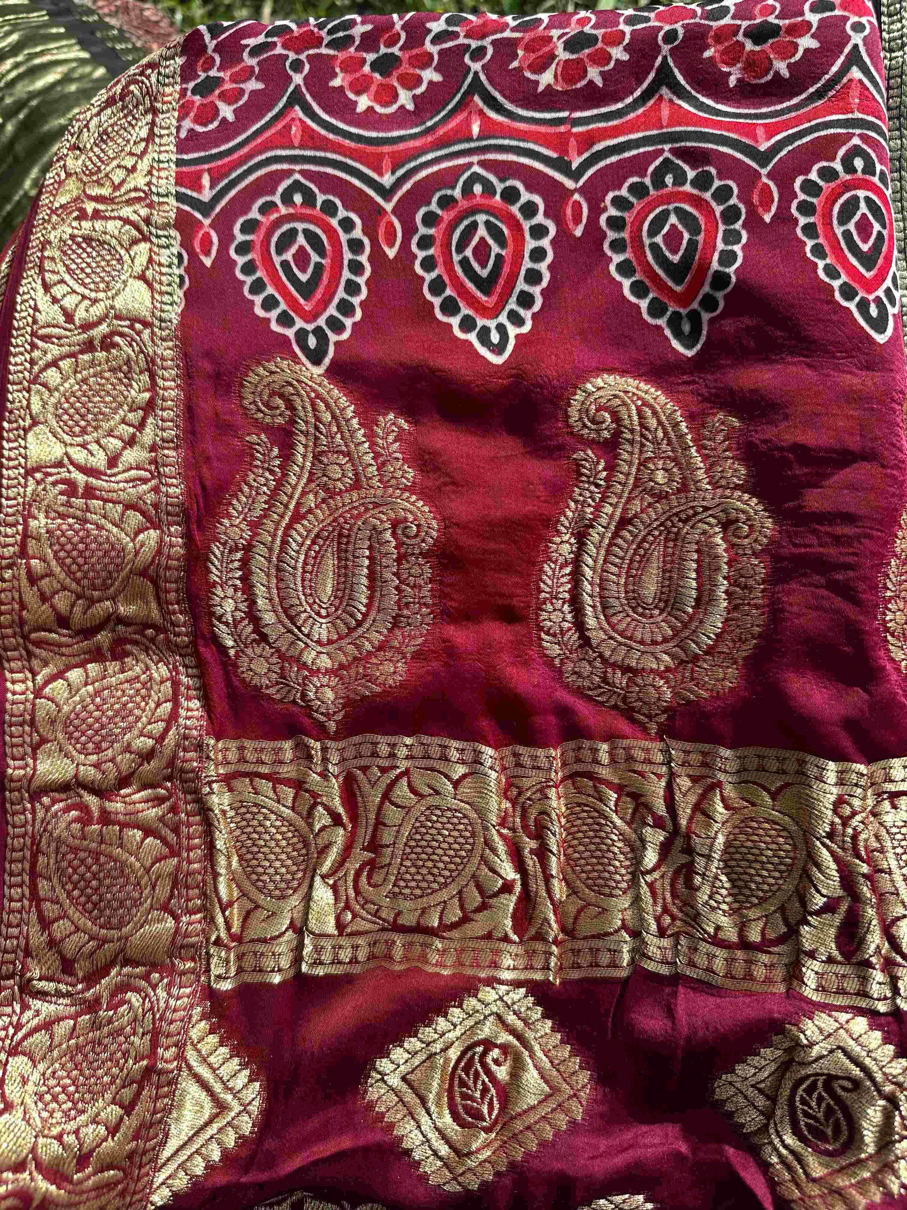 Modal Silk Ajrakh Sarees with Zari Border and Pallu