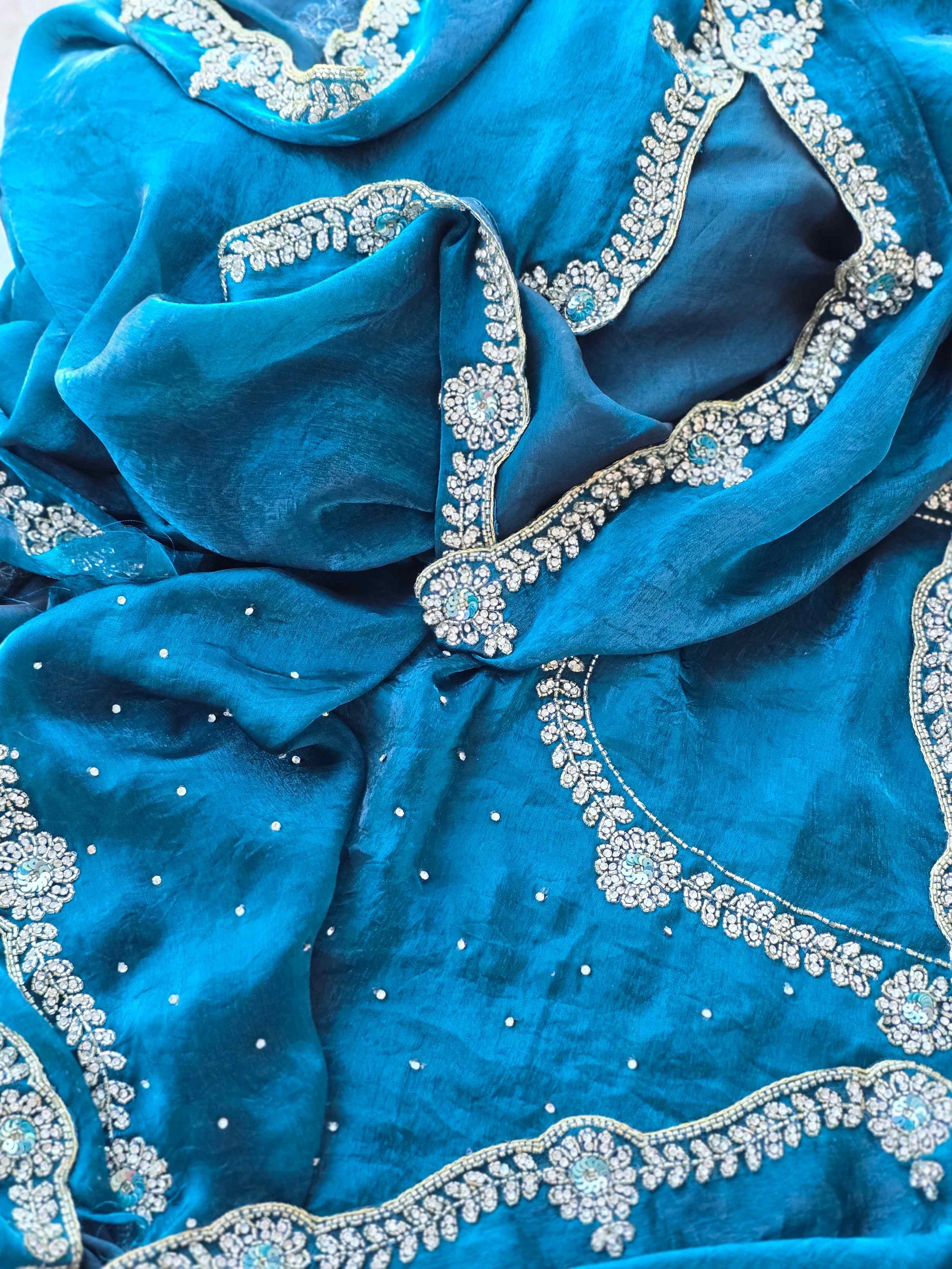 Stonework and Sequin Tissue Sarees