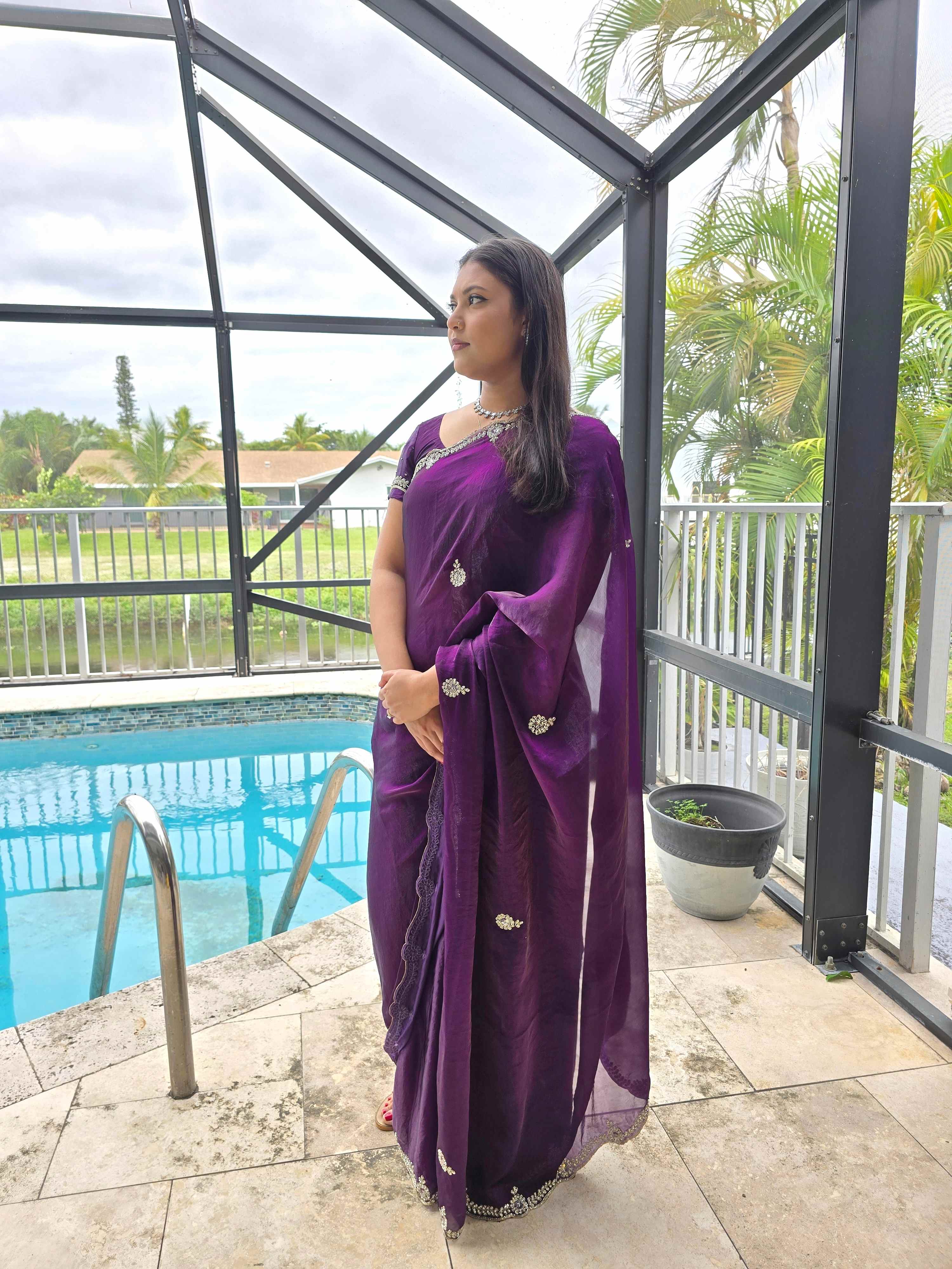 Stonework and Sequin Tissue Sarees