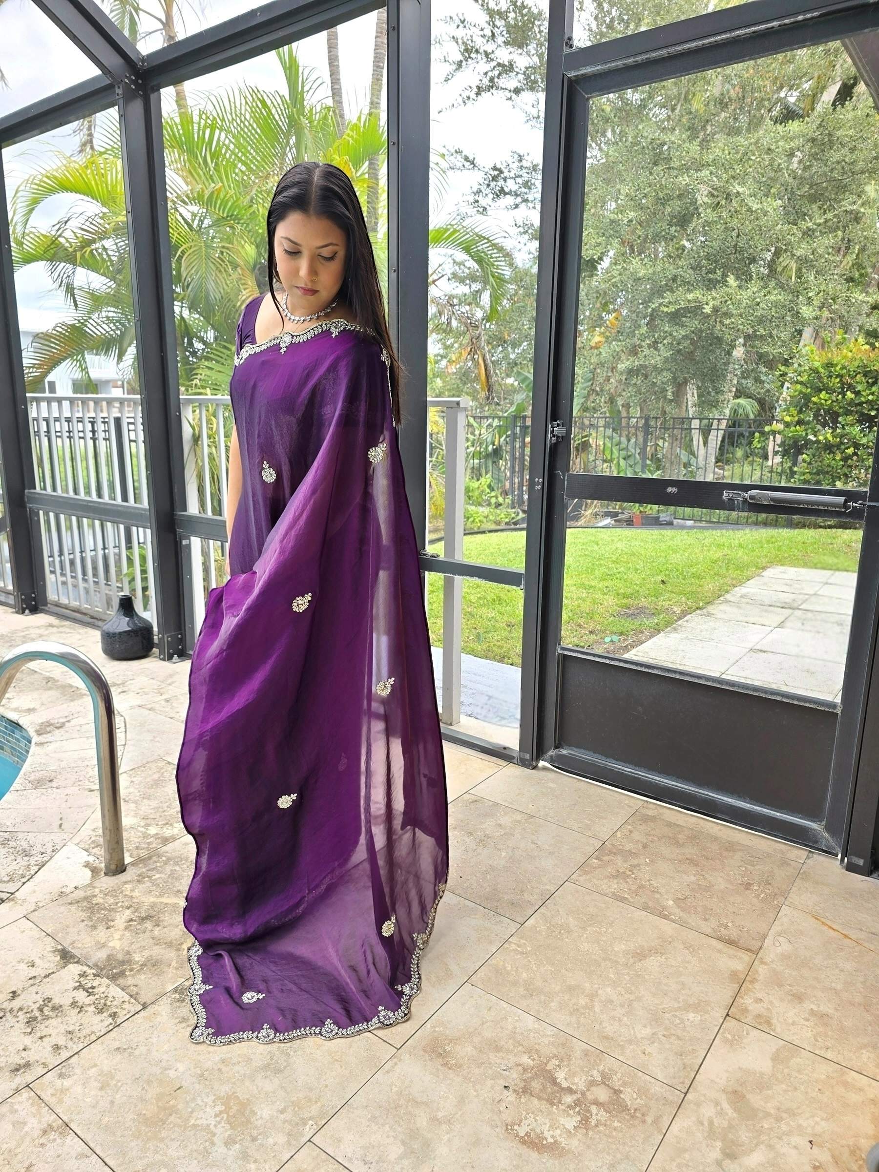 Stonework and Sequin Tissue Sarees