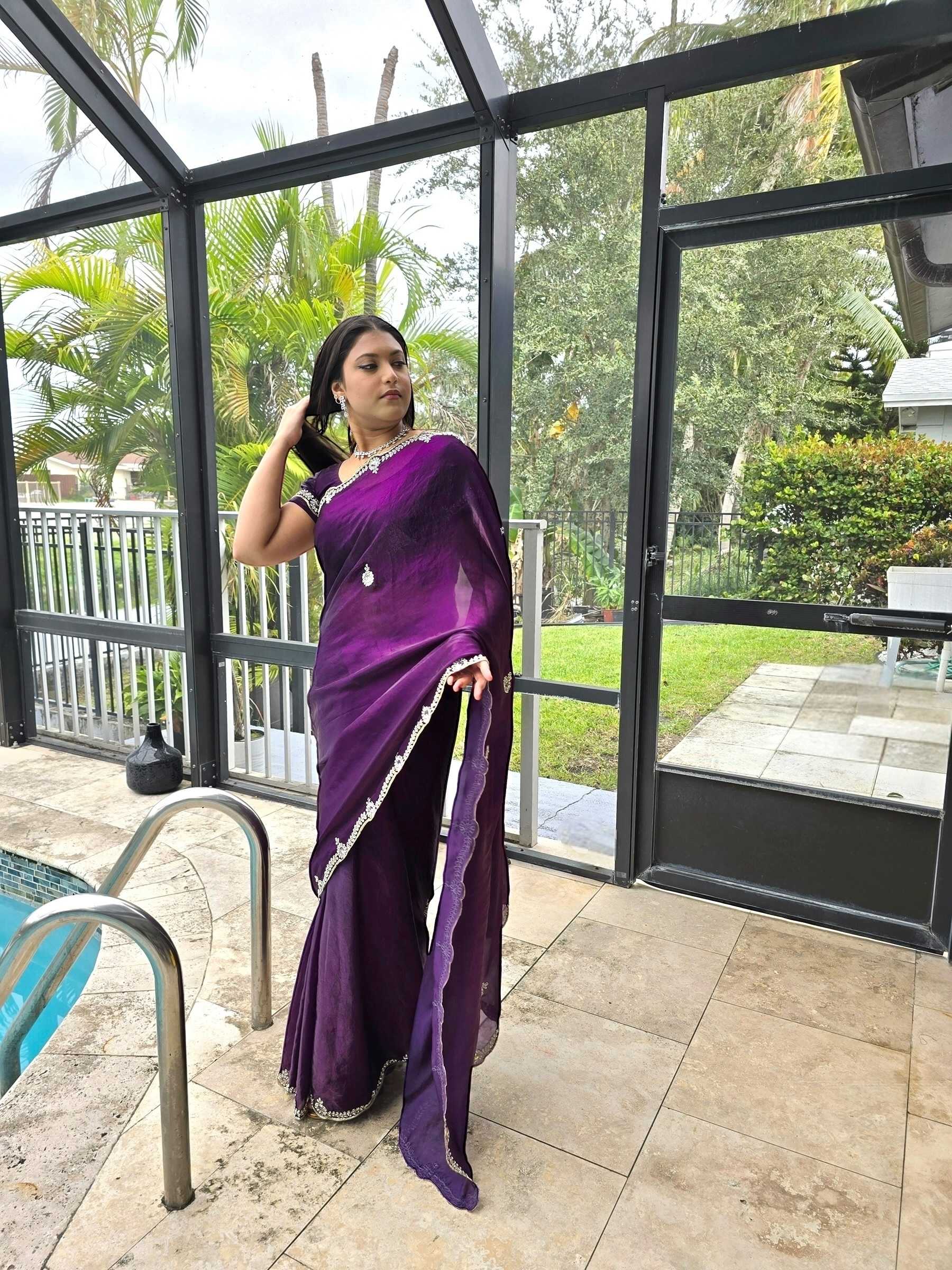 Stonework and Sequin Tissue Sarees