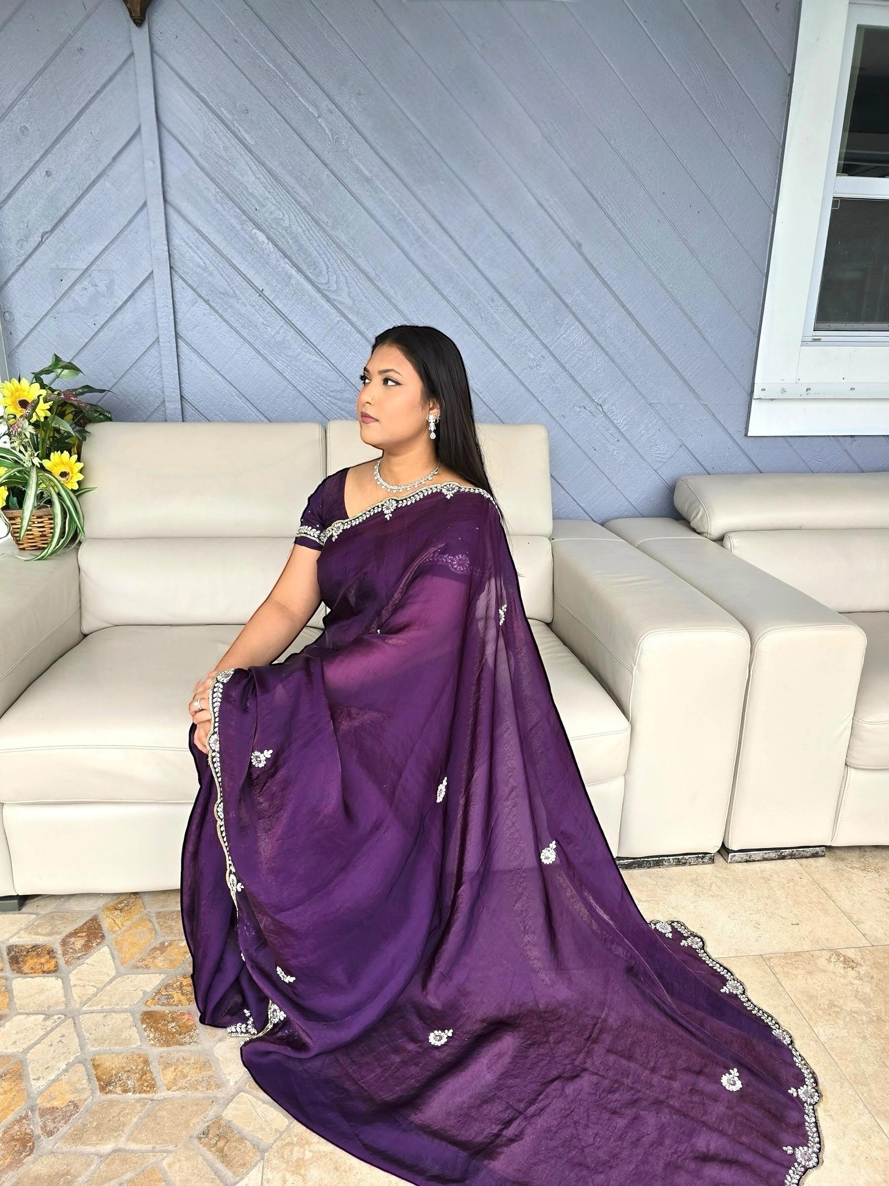 Stonework and Sequin Tissue Sarees