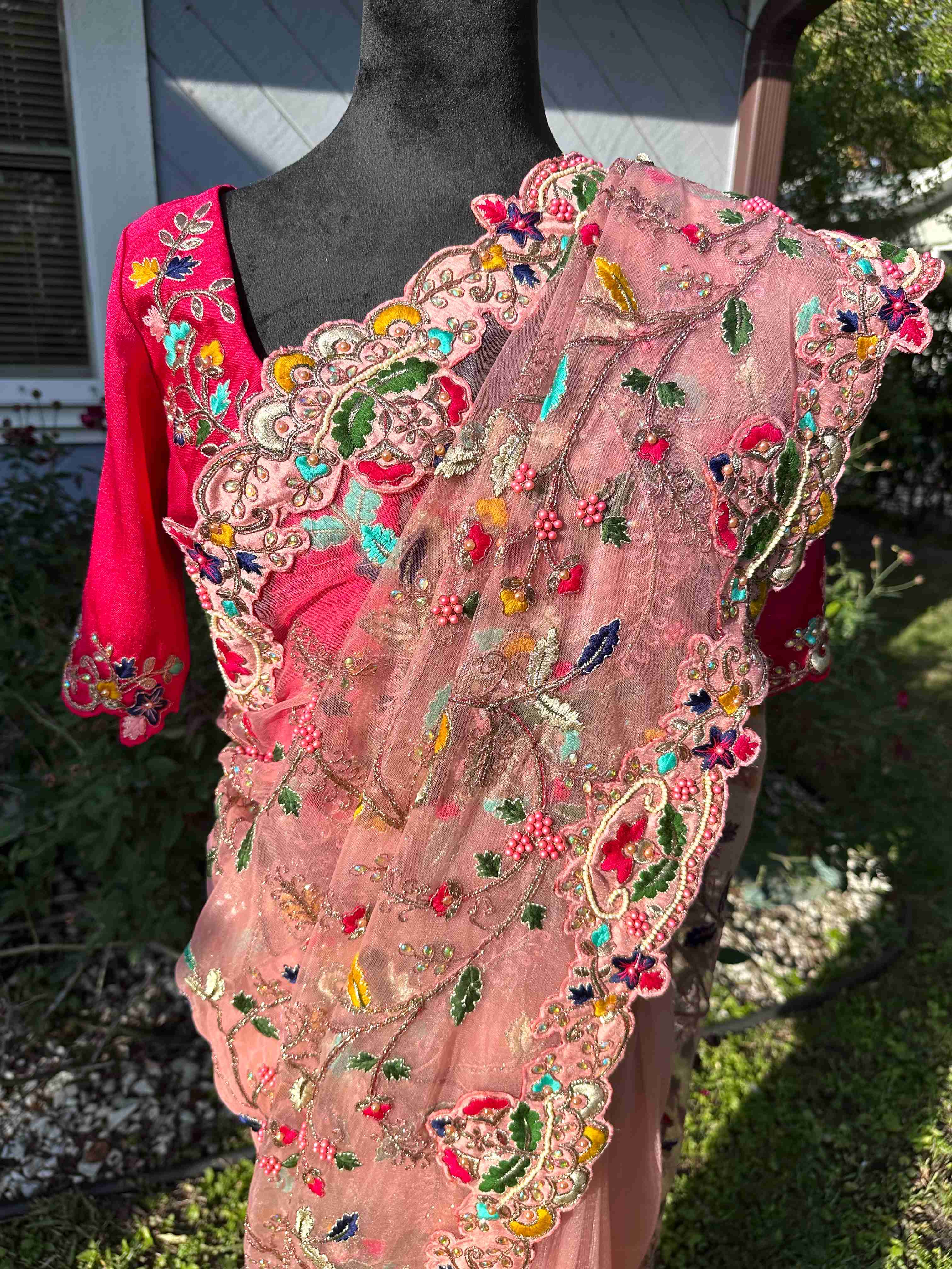 Pink Net Sarees with Embroidery and Stone Work