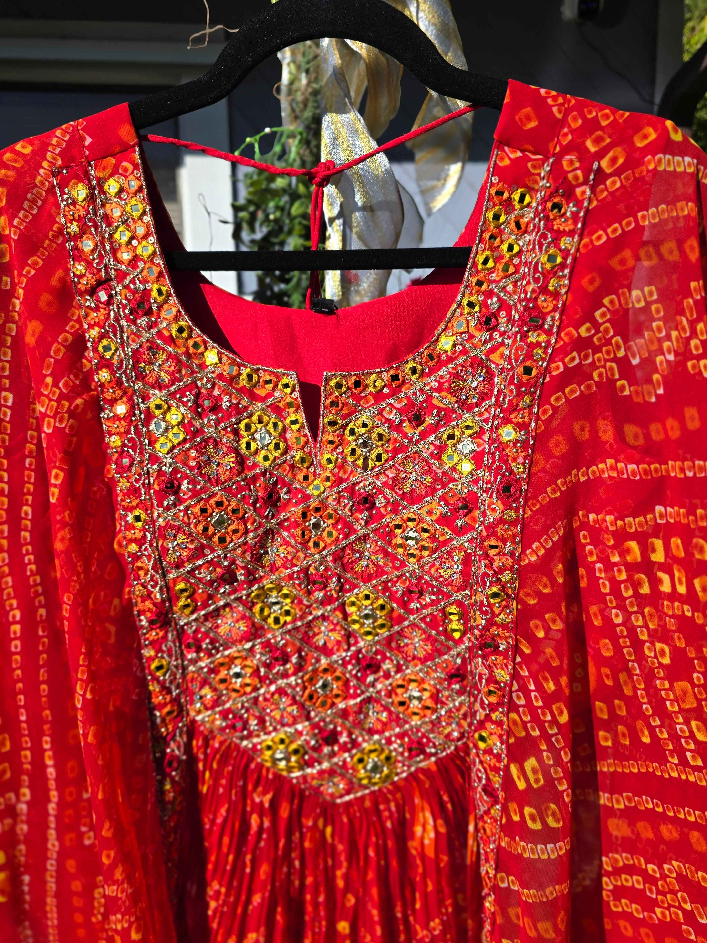 Red Georgette Mirror Embroidery Chunri Co Ords Set