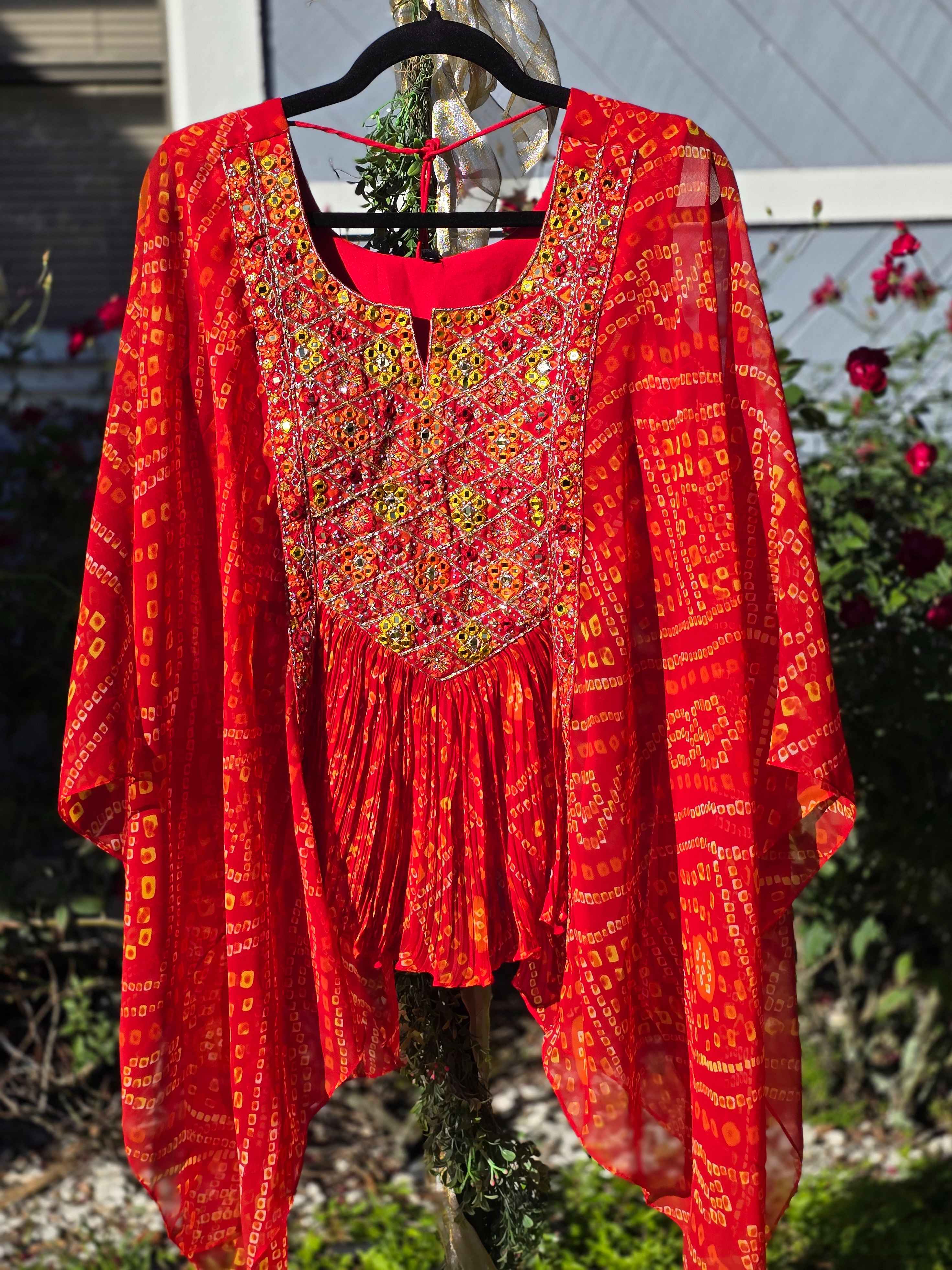 Red Georgette Mirror Embroidery Chunri Co Ords Set