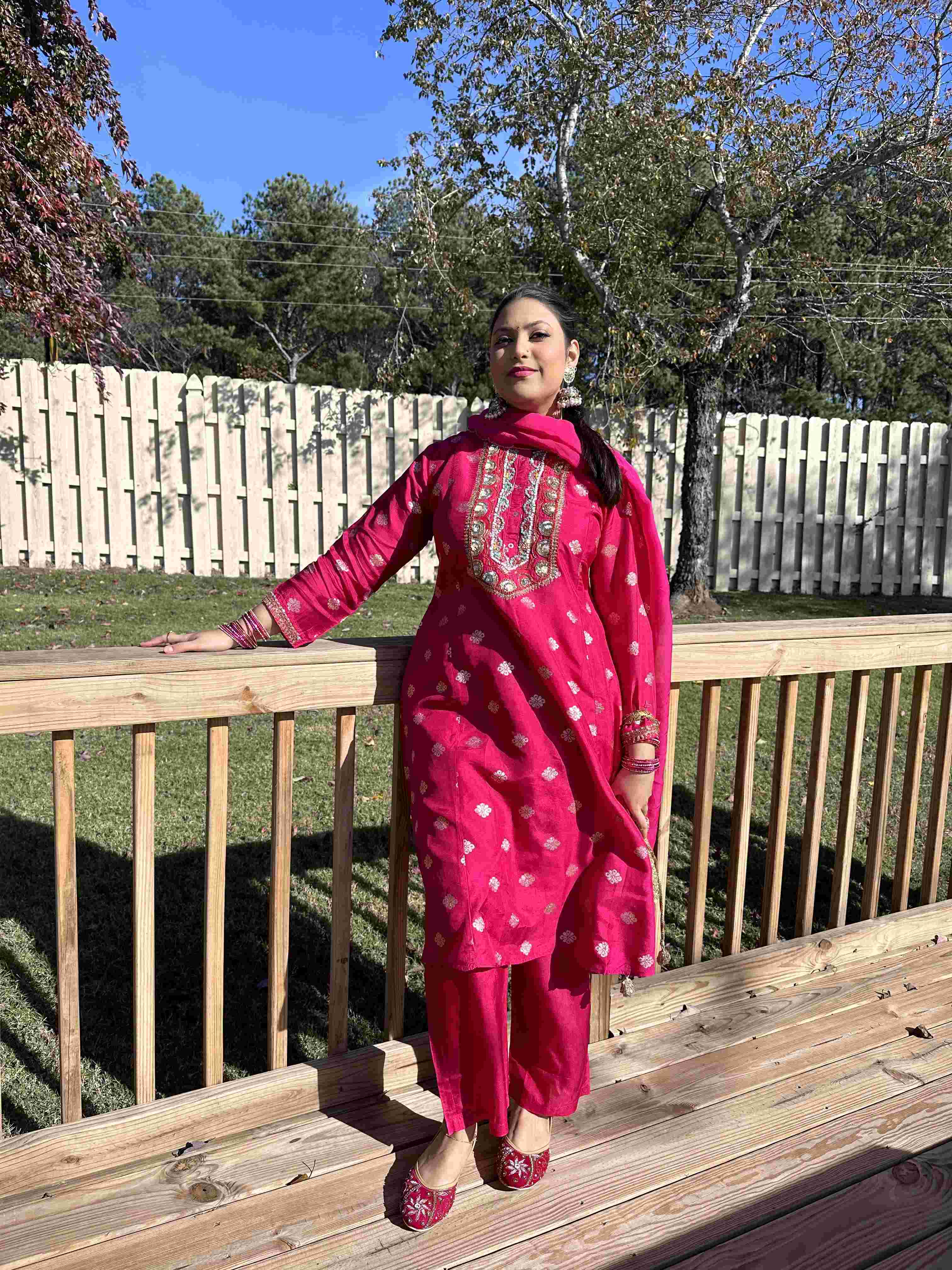 Sequin and Beadwork Silk Salwar Kameez Set